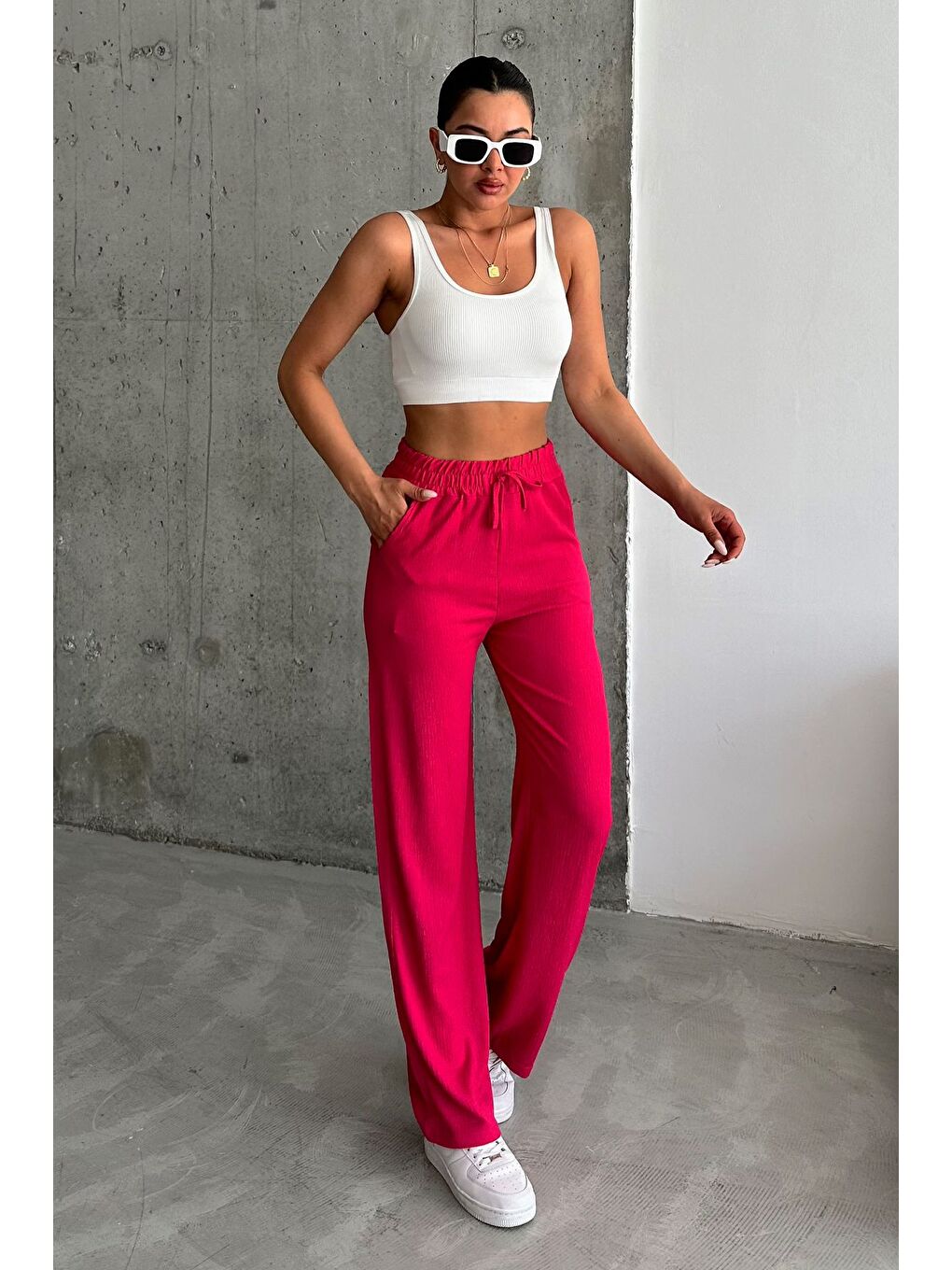 Kadın Pembe İspanyol Paça Rahat Kalıp Pantolon