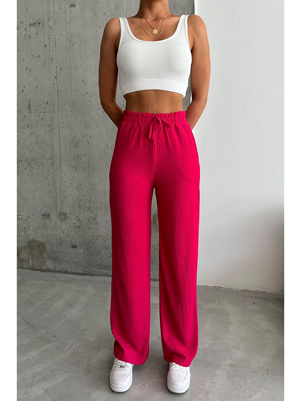 Kadın Pembe İspanyol Paça Rahat Kalıp Pantolon-3