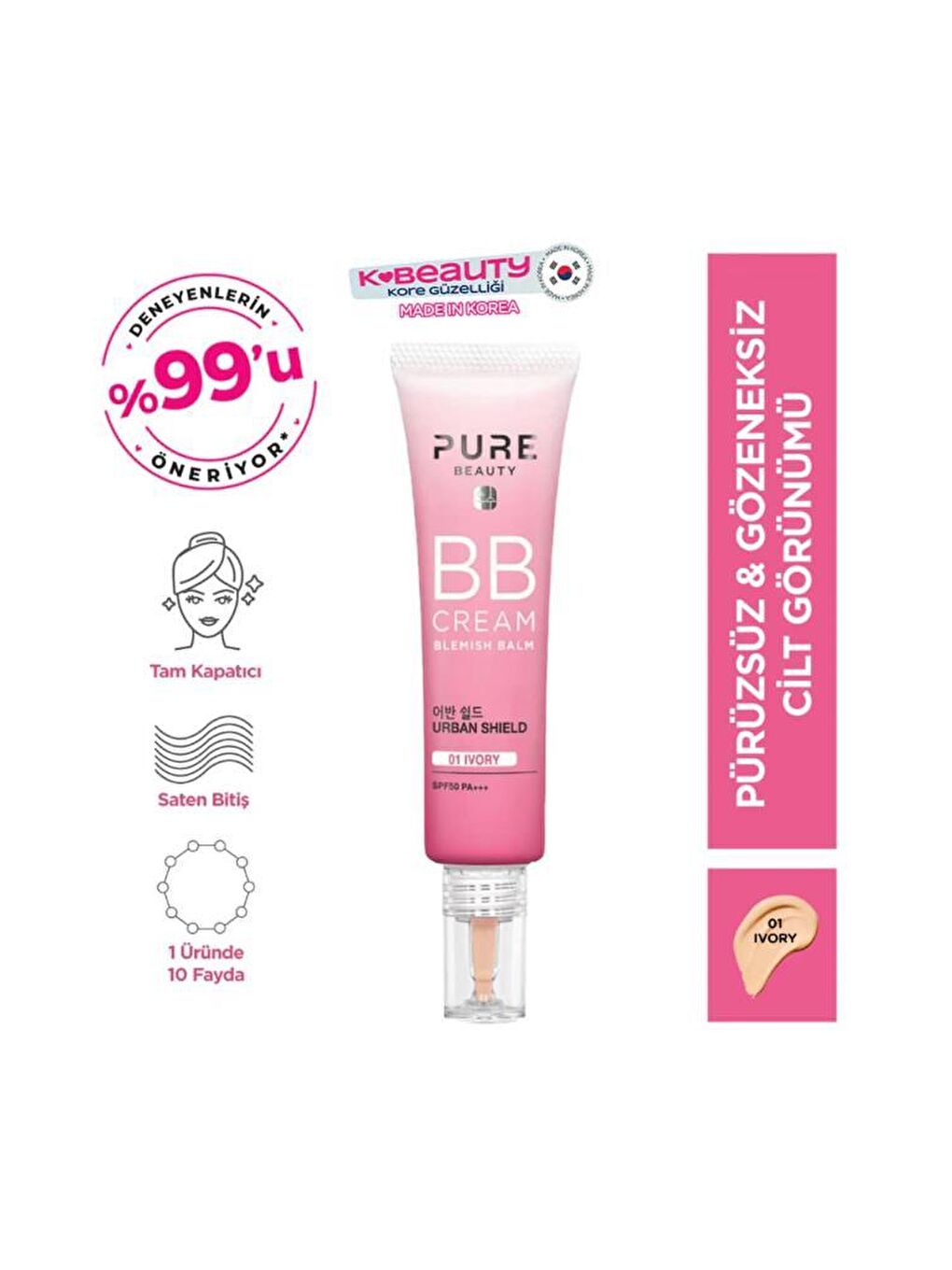 Pure Beauty Bb Cream Spf50 Pa Ivory Gözenek Ve Leke Azaltıcı