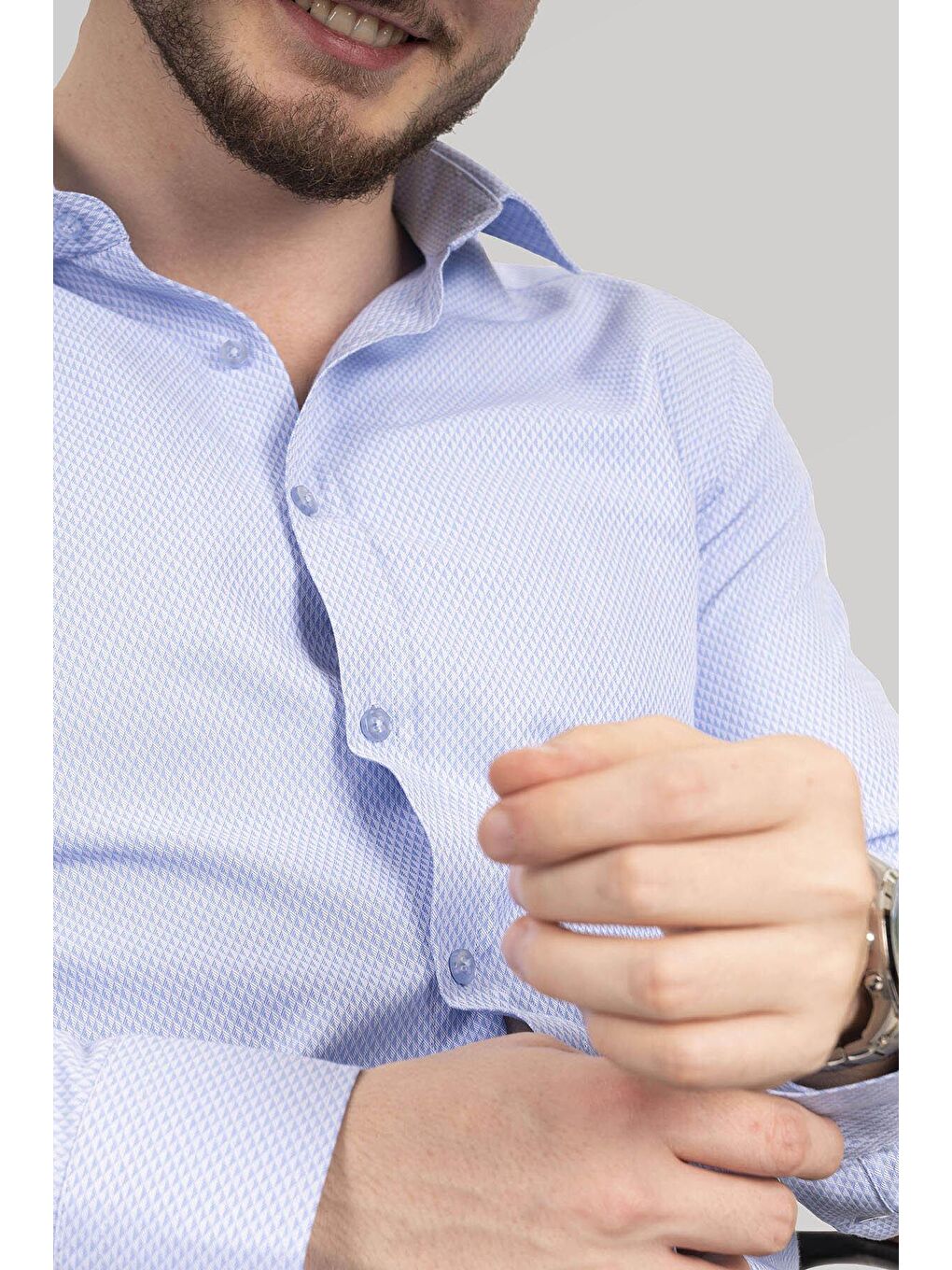 Mavi Gölge Desenli Slimfit Erkek Gömlek