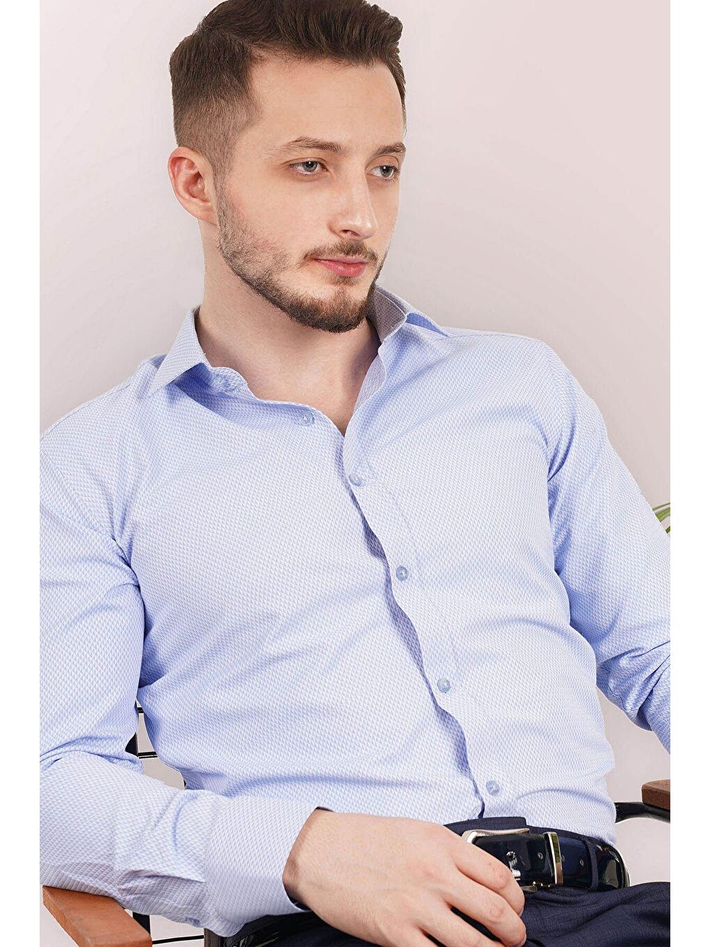 Mavi Gölge Desenli Slimfit Erkek Gömlek-4