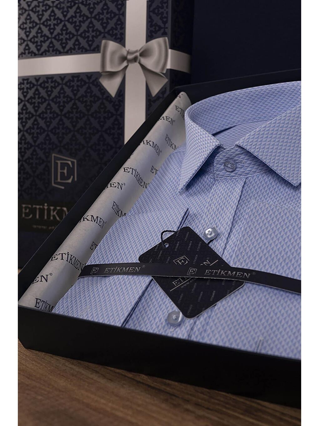 Mavi Gölge Desenli Slimfit Erkek Gömlek-5