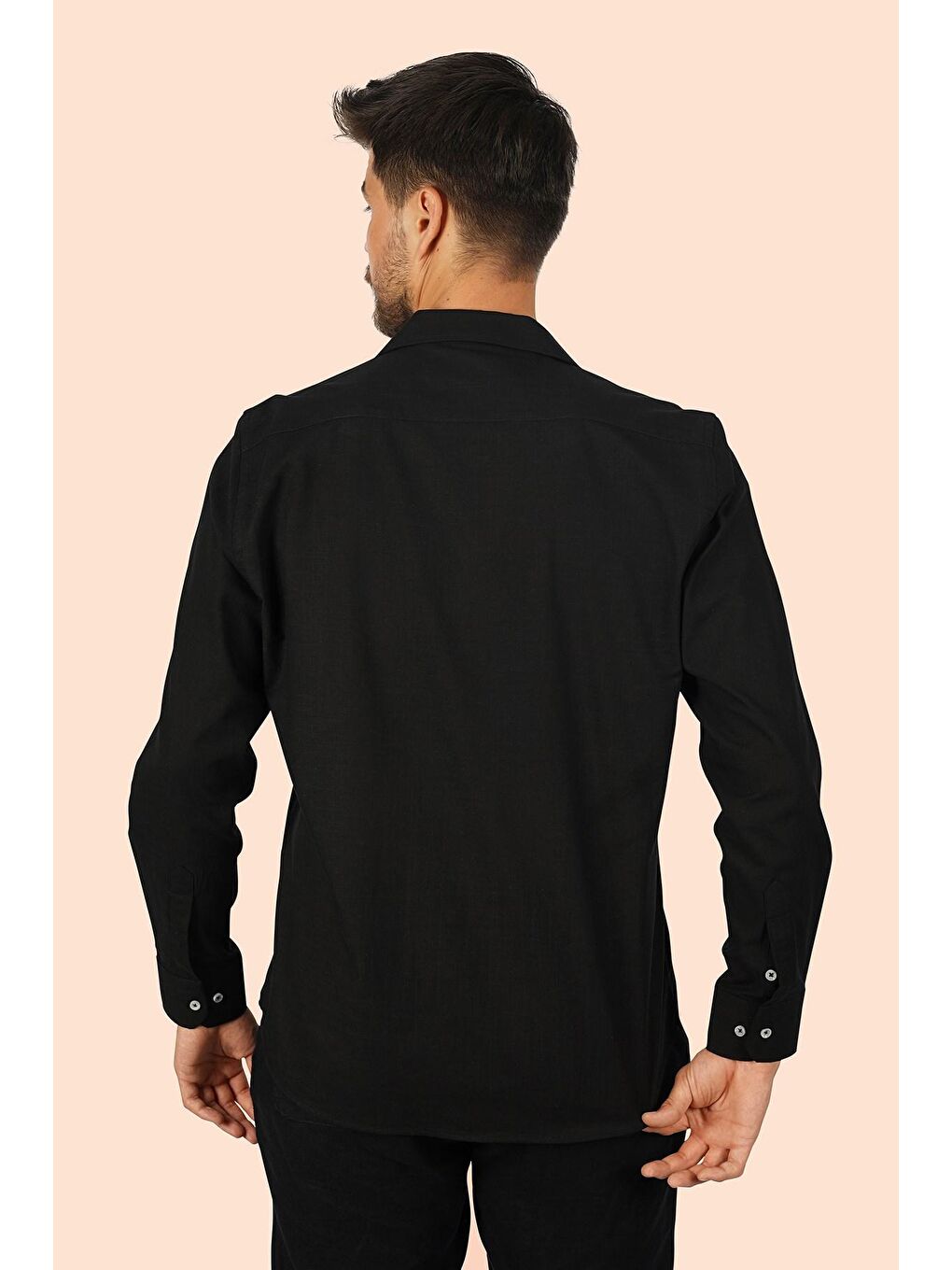Etikmen Siyah Keten Apaj Yaka Oversize Erkek Gömlek - 6