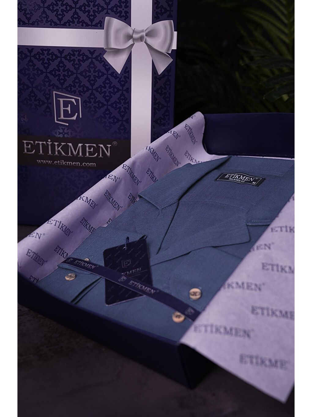 İndigo indigo Keten Apaj Yaka Oversize Erkek Gömlek-6