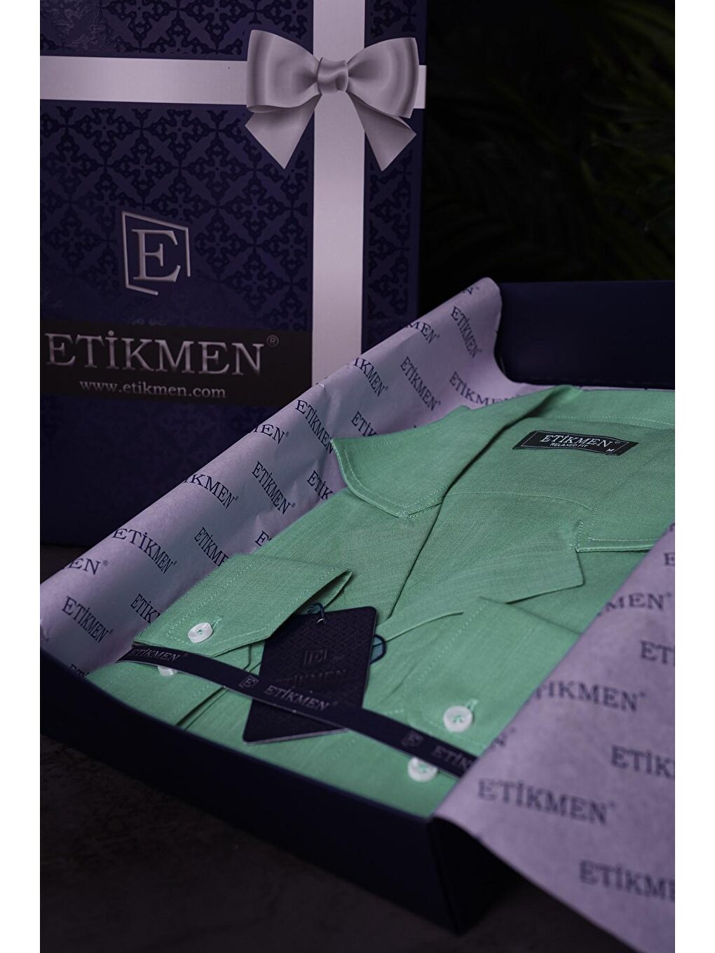 Etikmen Mint Yeşili Keten Apaj Yaka Oversize Erkek Gömlek - 3