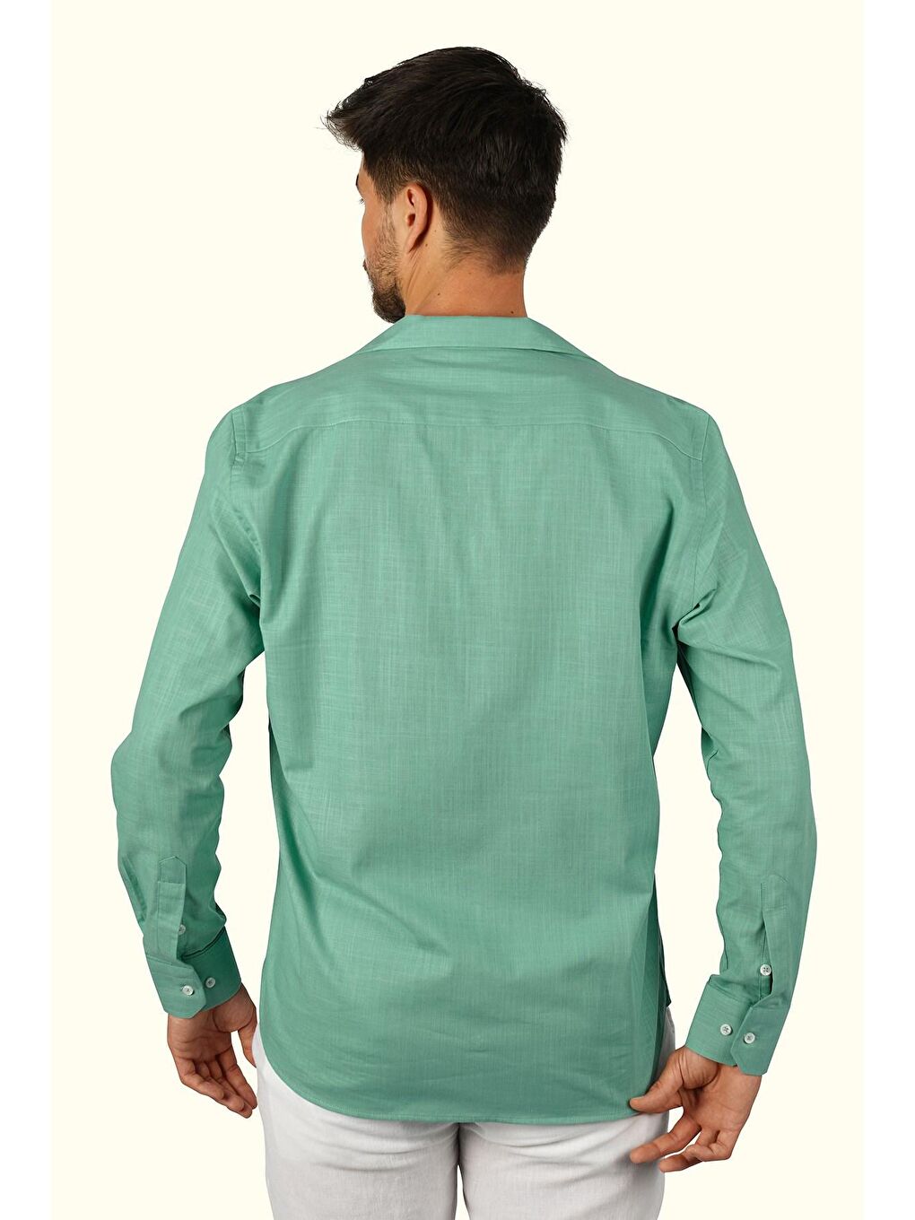 Etikmen Mint Yeşili Keten Apaj Yaka Oversize Erkek Gömlek - 6