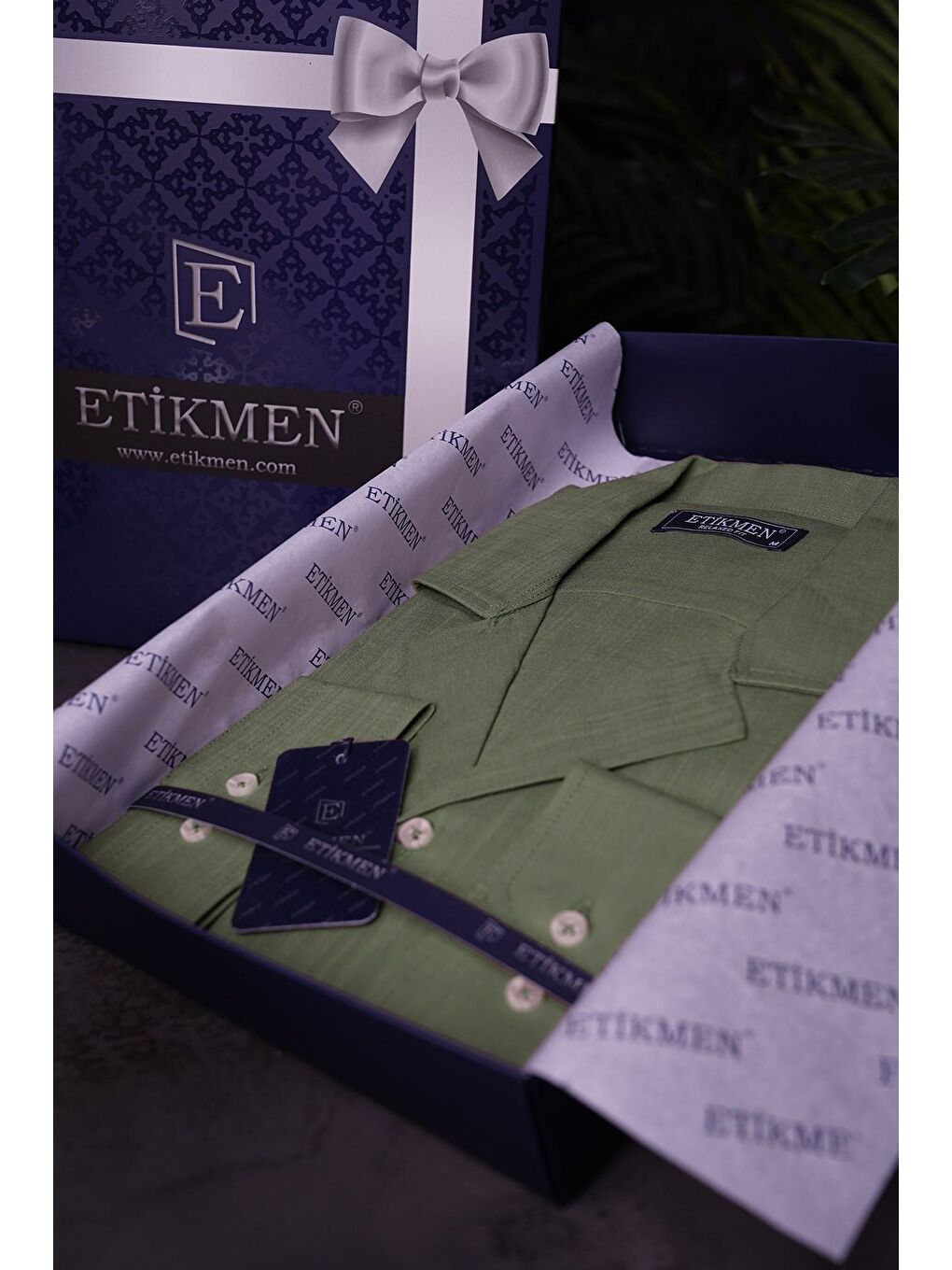 Haki Keten Apaj Yaka Oversize Erkek %100 Pamuk Gömlek-6