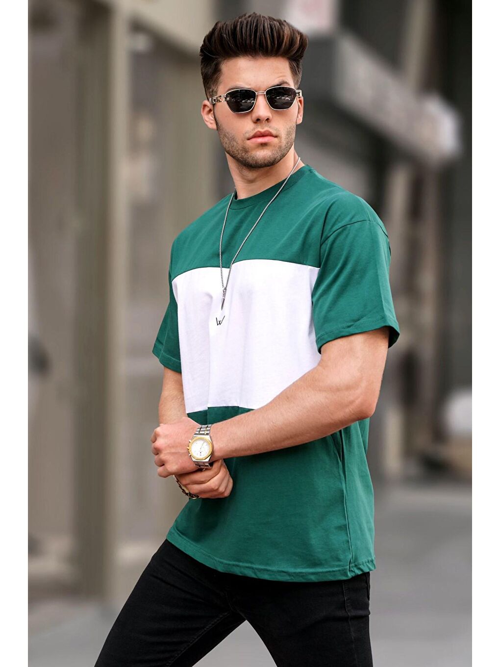 Yeşil Over Fit Nakışlı Tişört 5886