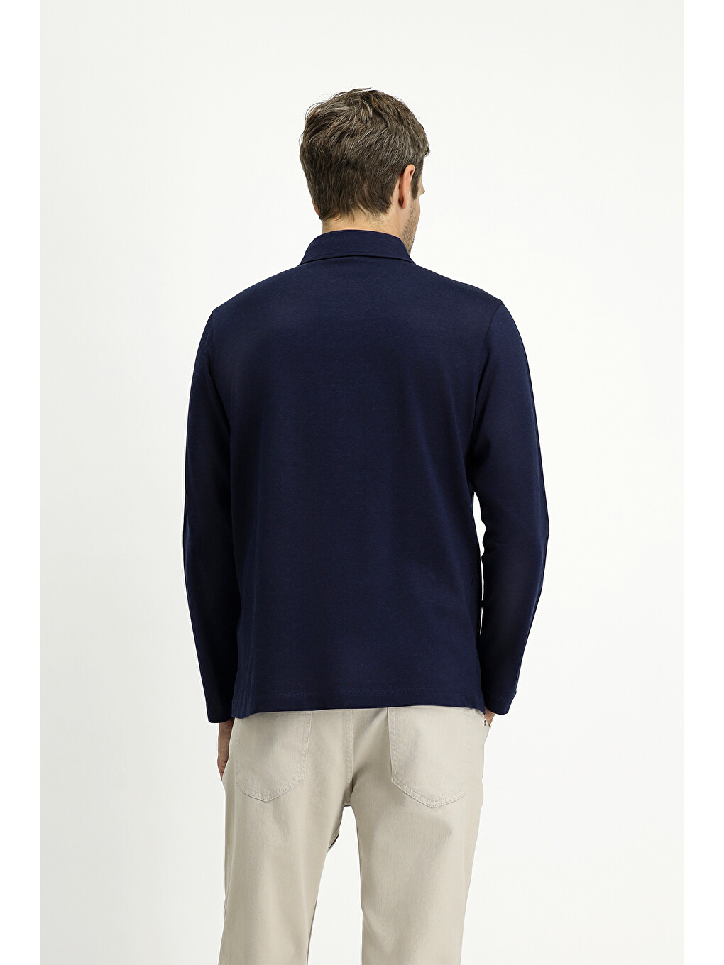 Lacivert Polo Yaka Regular Fit Çizgili Pamuk Sweatshirt-3
