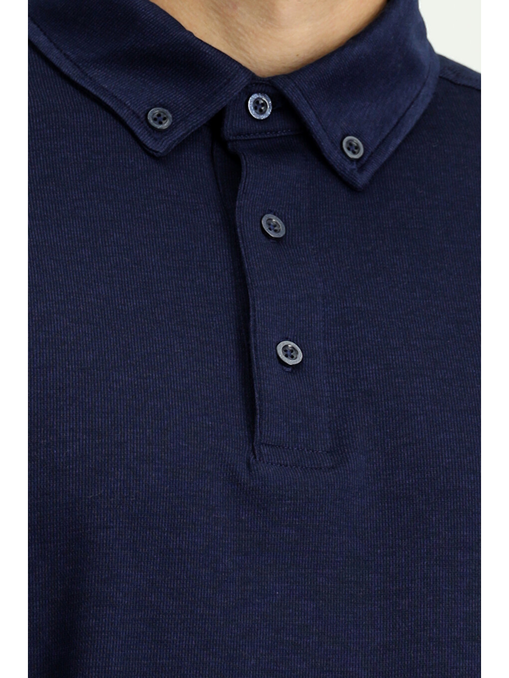 Lacivert Polo Yaka Regular Fit Çizgili Pamuk Sweatshirt-4