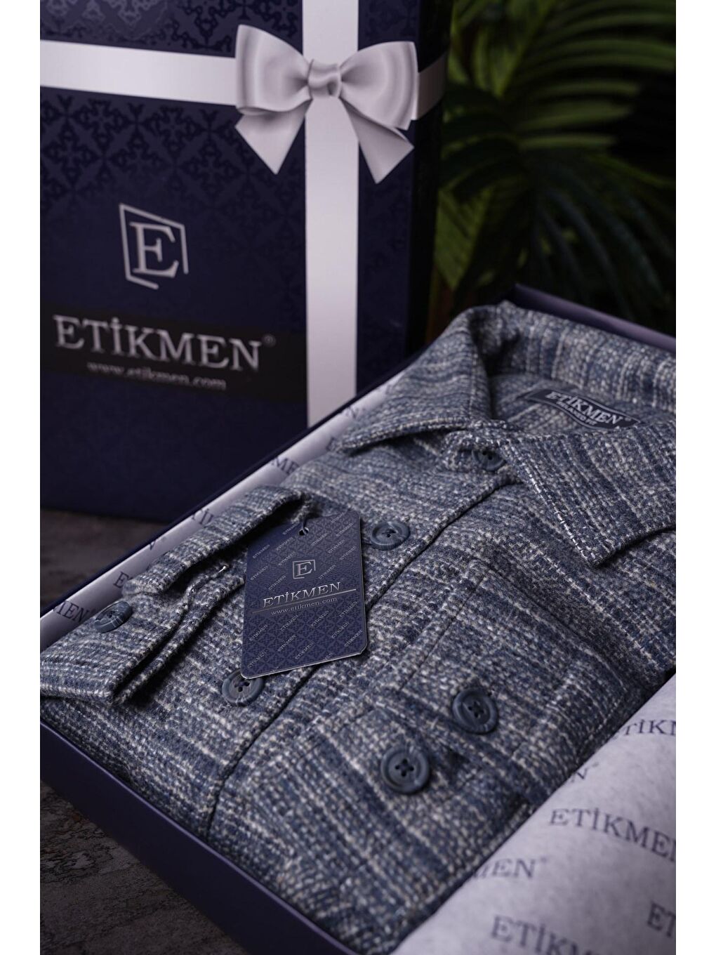 Lacivert Hasır Desenli Oversize %100 Pamuk Erkek Oduncu Gömlek-6