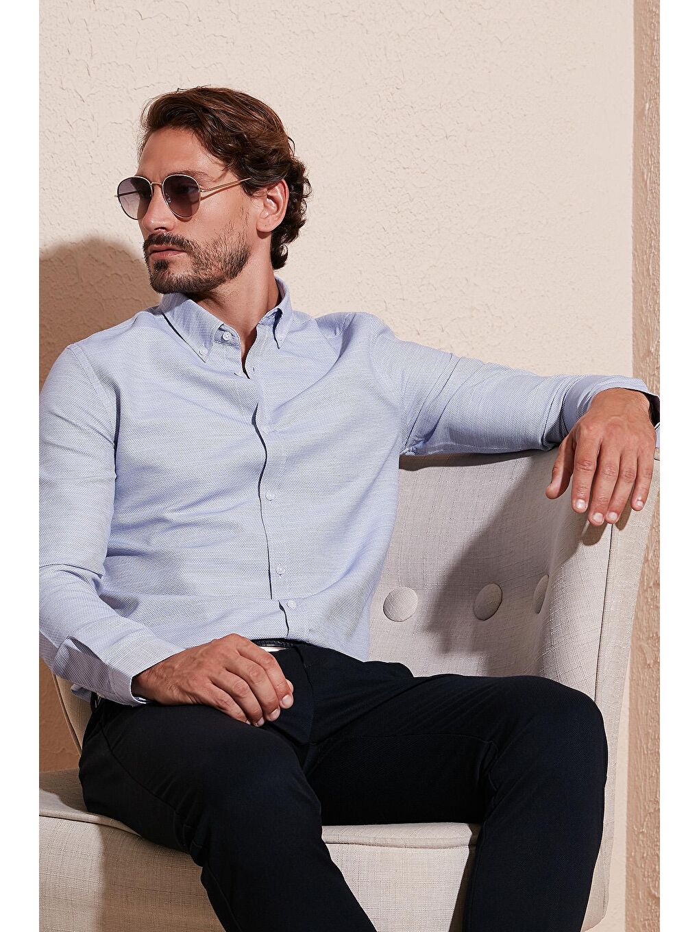 Buratti Lacivert Pamuk Karışımlı Uzun Kollu Slim Fit Gömlek CF23S7494