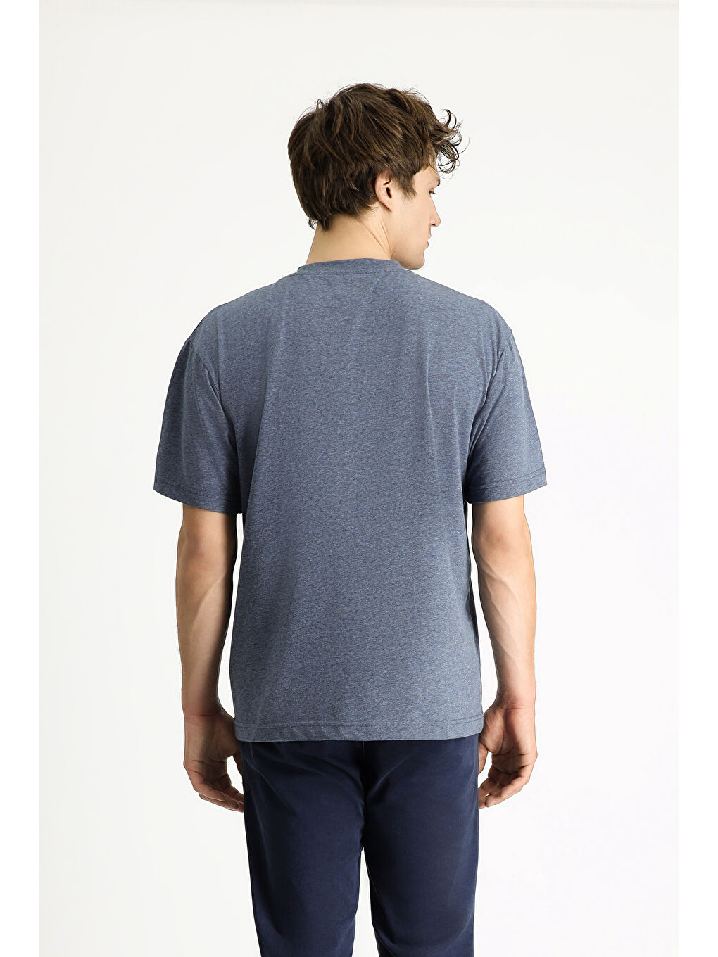 İndigo Bisiklet Yaka Oversize Baskılı Pamuk Tişört-4