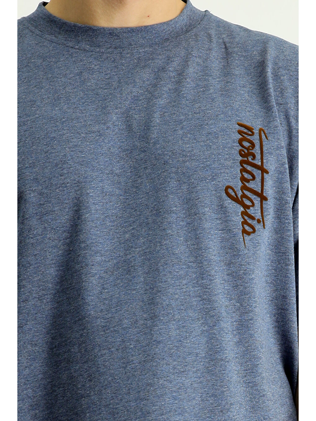 İndigo Bisiklet Yaka Oversize Baskılı Pamuk Tişört-5