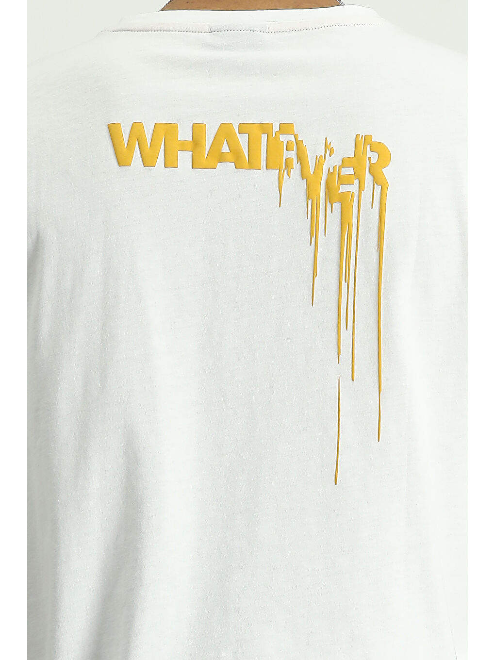 Beyaz Bisiklet Yaka Oversize Pamuk Baskılı Tişört-4