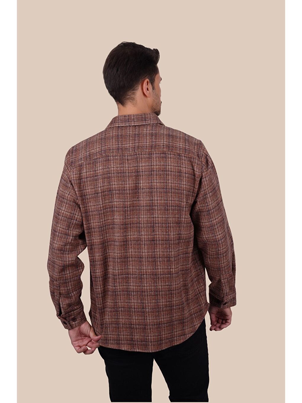 Etikmen Kahverengi Kiremit Hasır Desenli Oversize Erkek Gömlek - 6