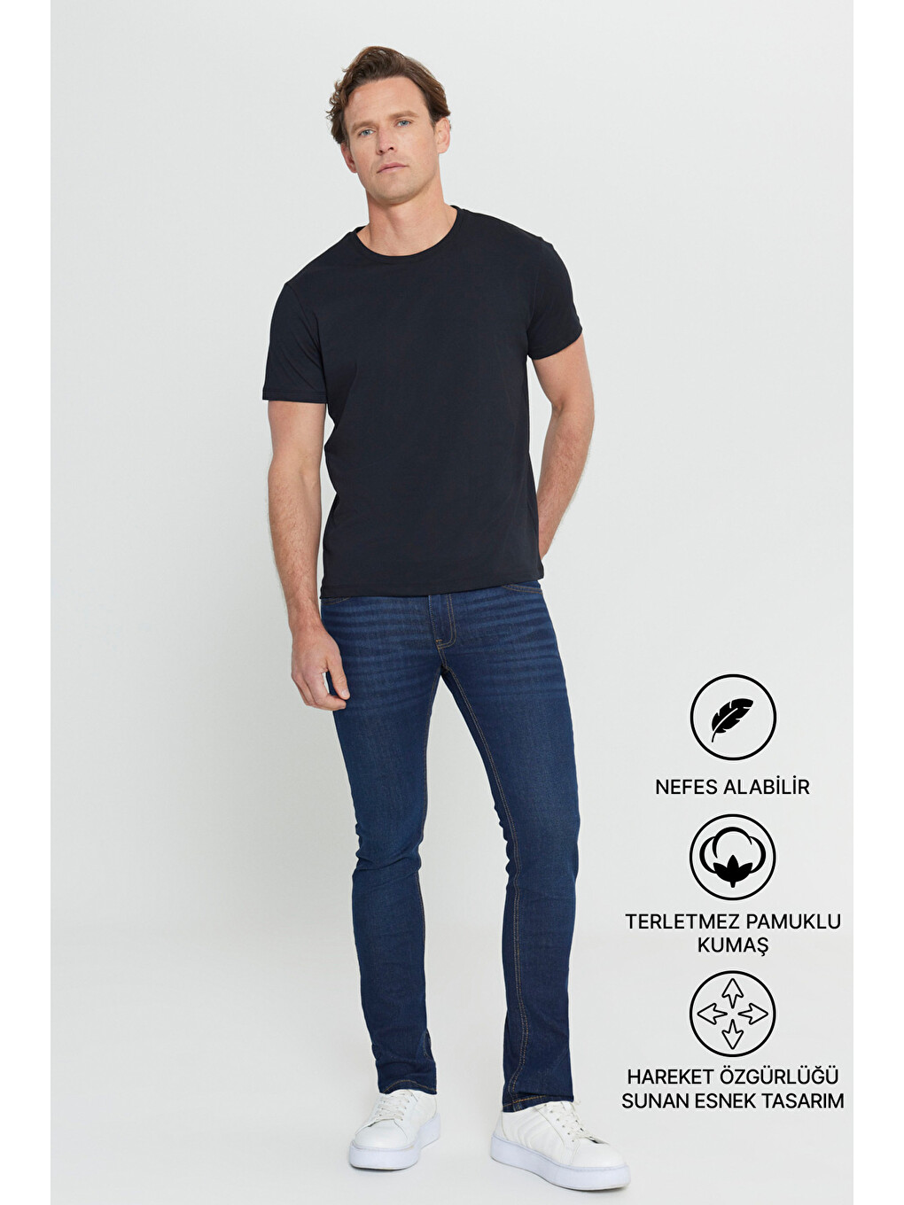 Erkek Siyah Slim Fit Dar Kesim %100 Pamuk Bisiklet Yaka Kısa Kollu Tişört-1