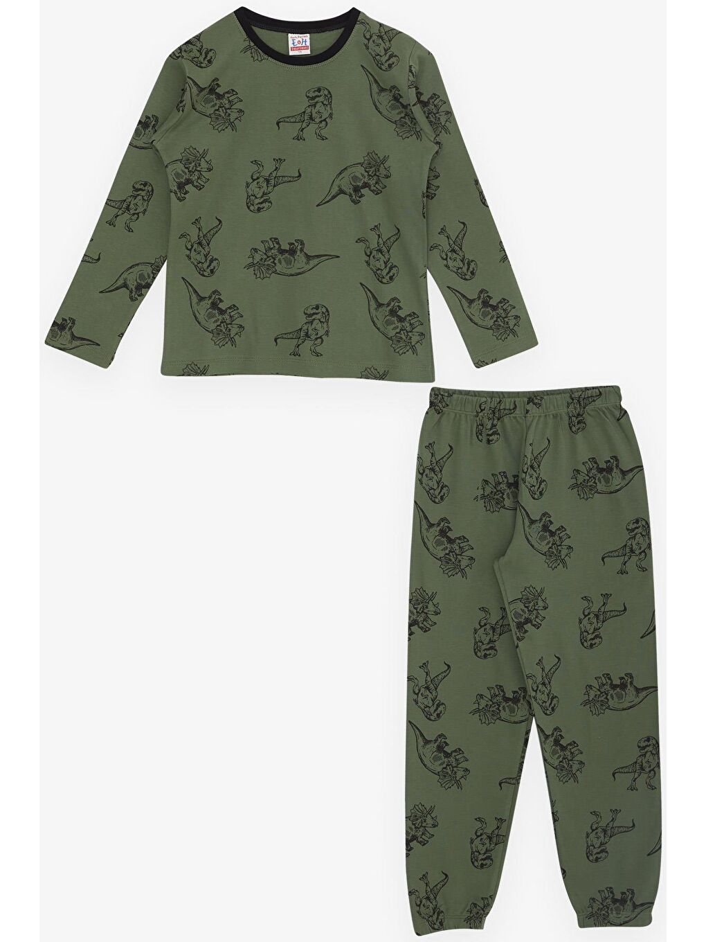 Erkek Çocuk Pijama Takımı Dinozor Desenli Haki Yeşil (4 Yaş)