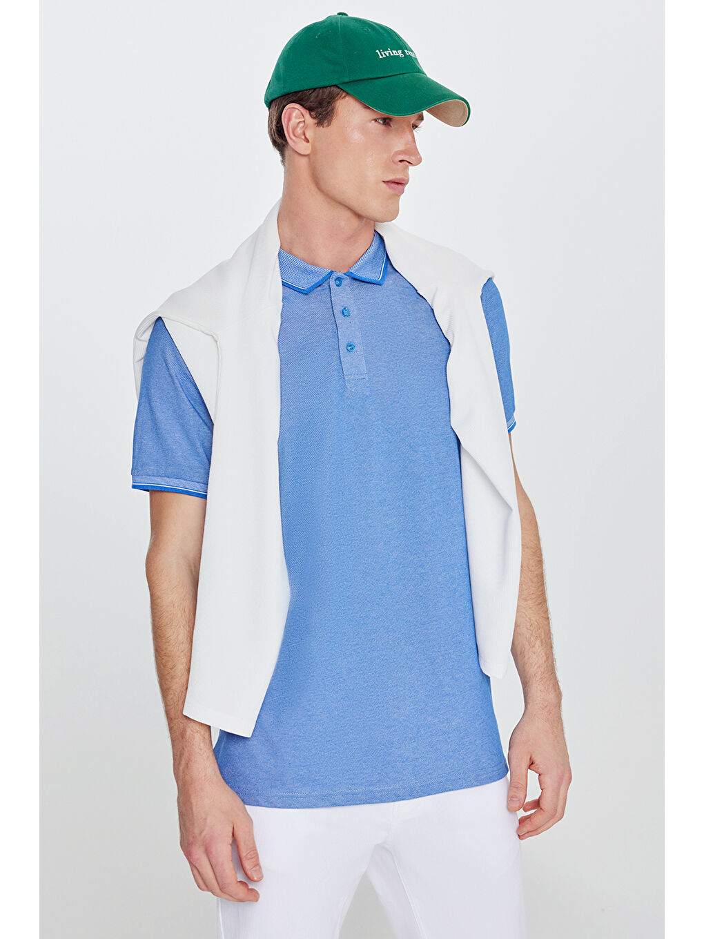 Mavi Erkek Saks-Beyaz Slim Fit Dar Kesim Kıvrılmaz Polo Yaka Kısa Kollu Tişört-3