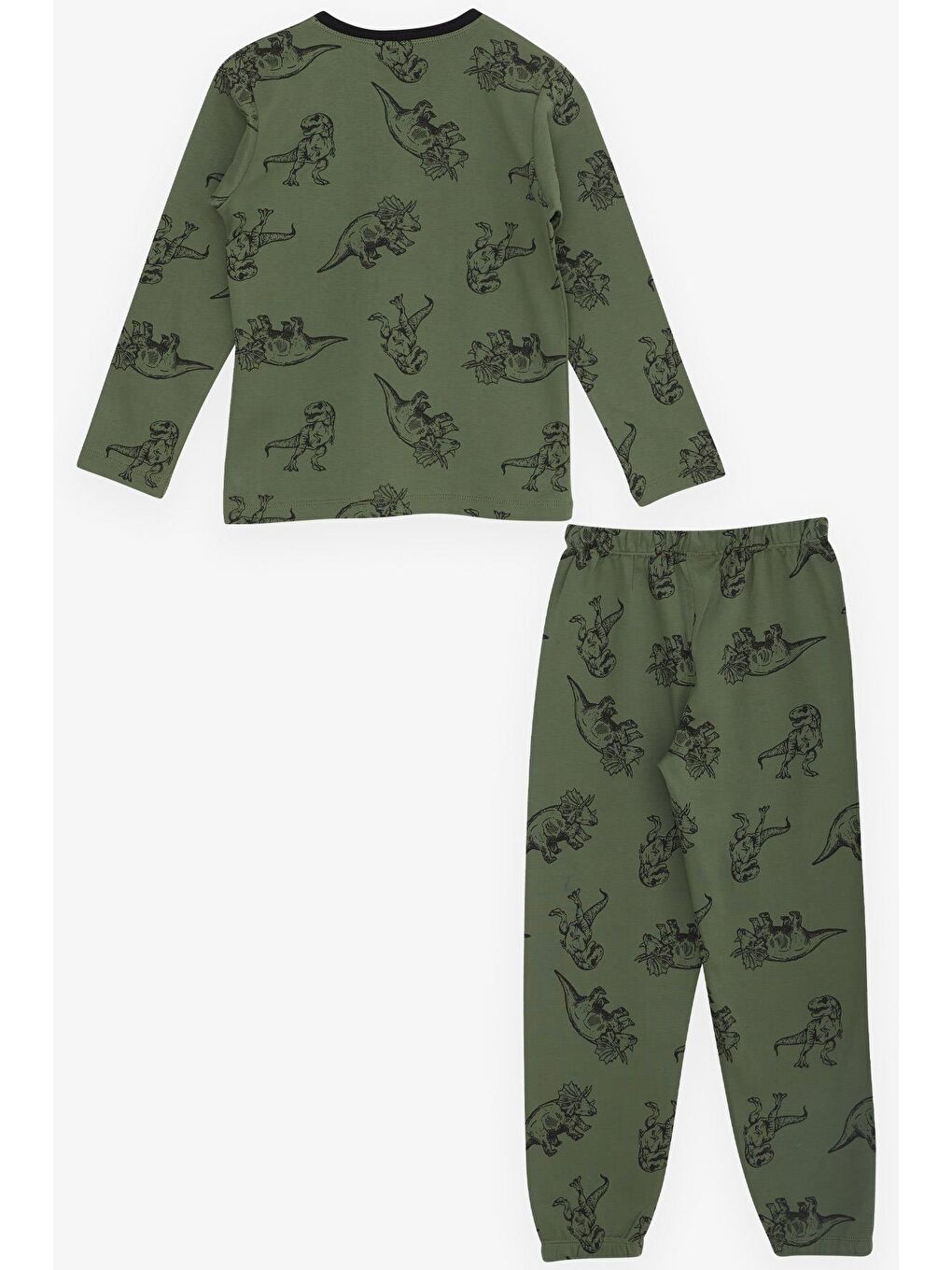 Erkek Çocuk Pijama Takımı Dinozor Desenli Haki Yeşil (4 Yaş)-1