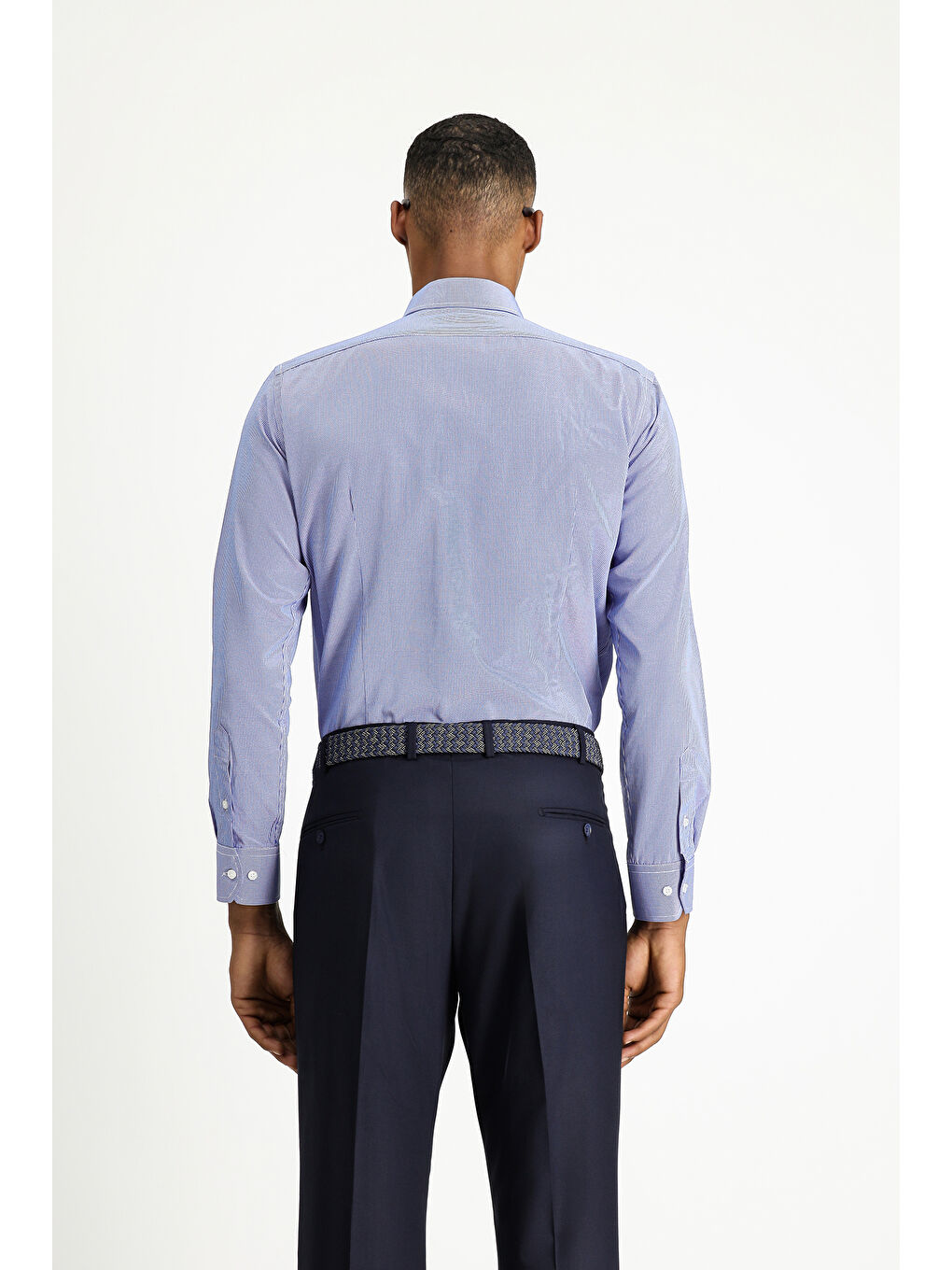 Mavi Uzun Kol Slim Fit Dar Kesim Klasik Desenli Pamuklu Kolay Ütülenebilir Gömlek-3