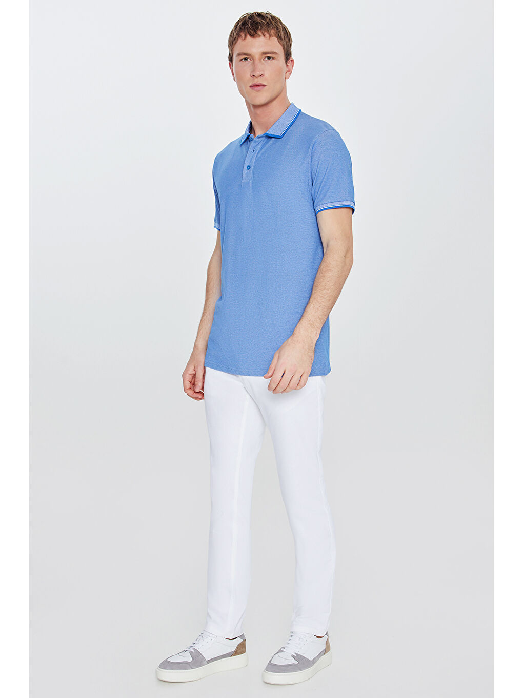 Mavi Erkek Saks-Beyaz Slim Fit Dar Kesim Kıvrılmaz Polo Yaka Kısa Kollu Tişört-5