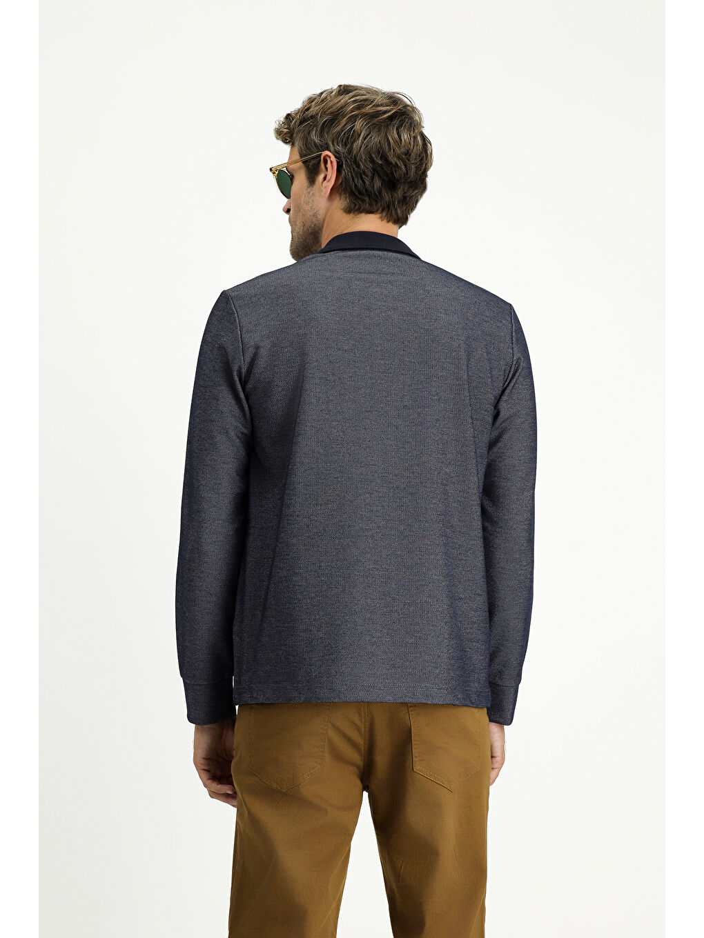 Lacivert Polo Yaka Regular Fit Desenli Sweatshirt-3