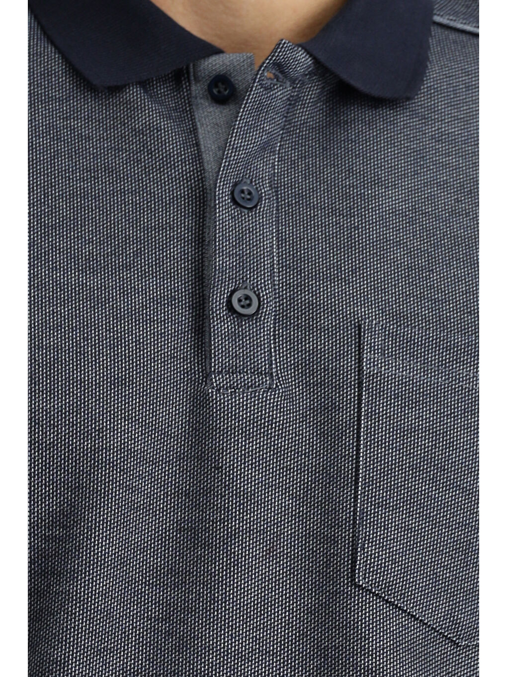 Lacivert Polo Yaka Regular Fit Desenli Sweatshirt-4