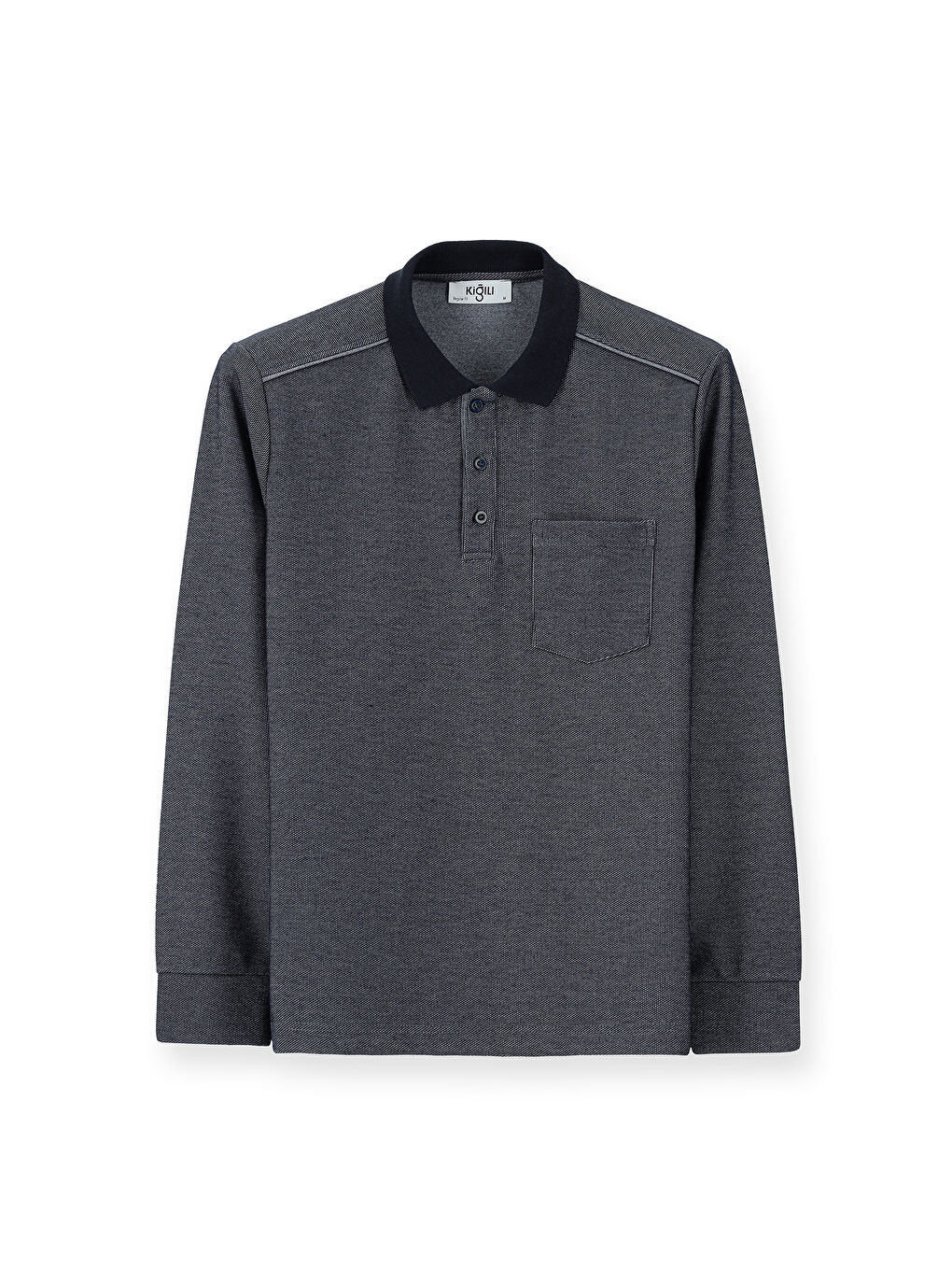 Lacivert Polo Yaka Regular Fit Desenli Sweatshirt-5