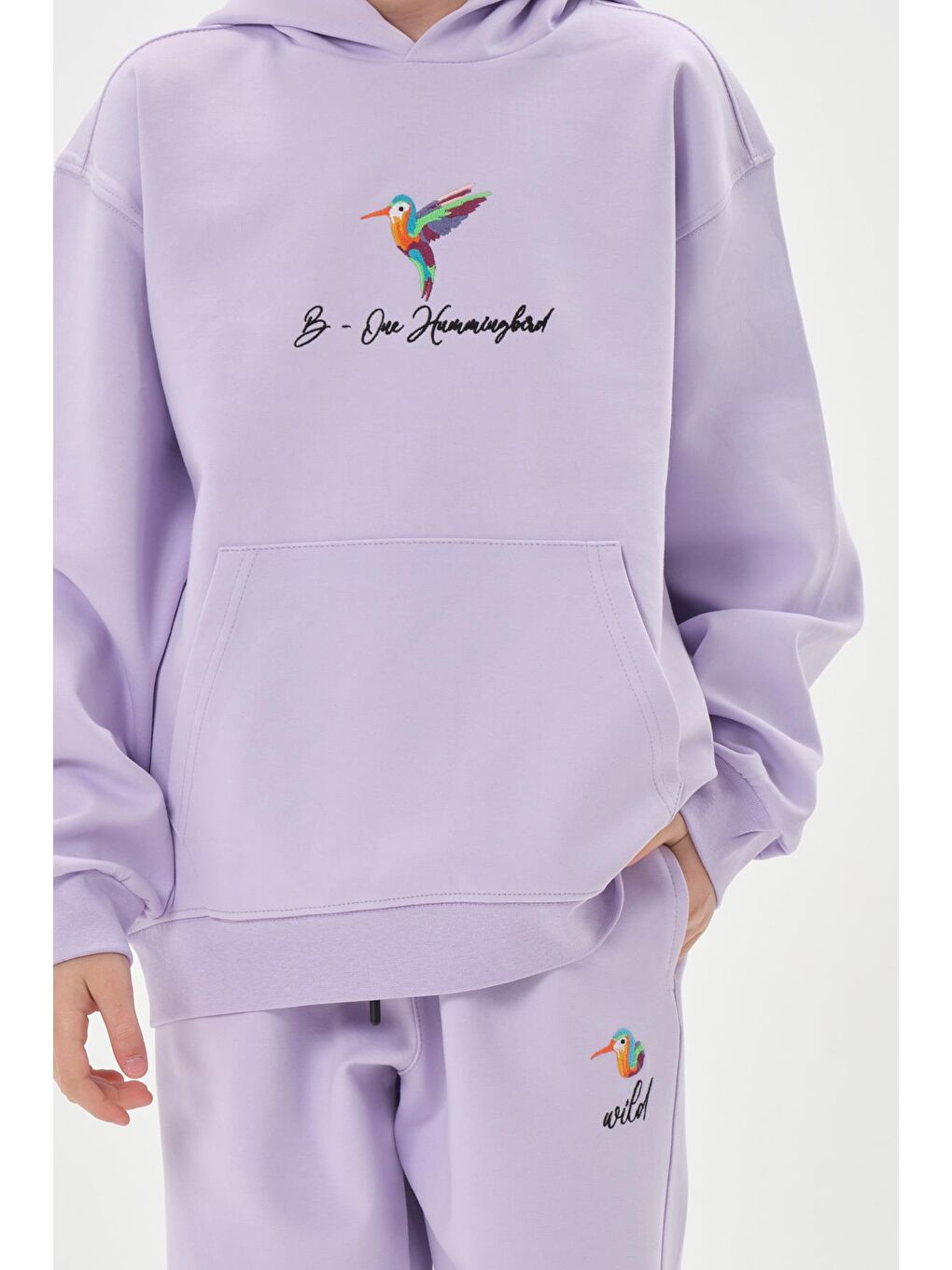 Lila Kapüşonlu Nakış Detaylı Erkek Çocuk Eşofman Takımı-4