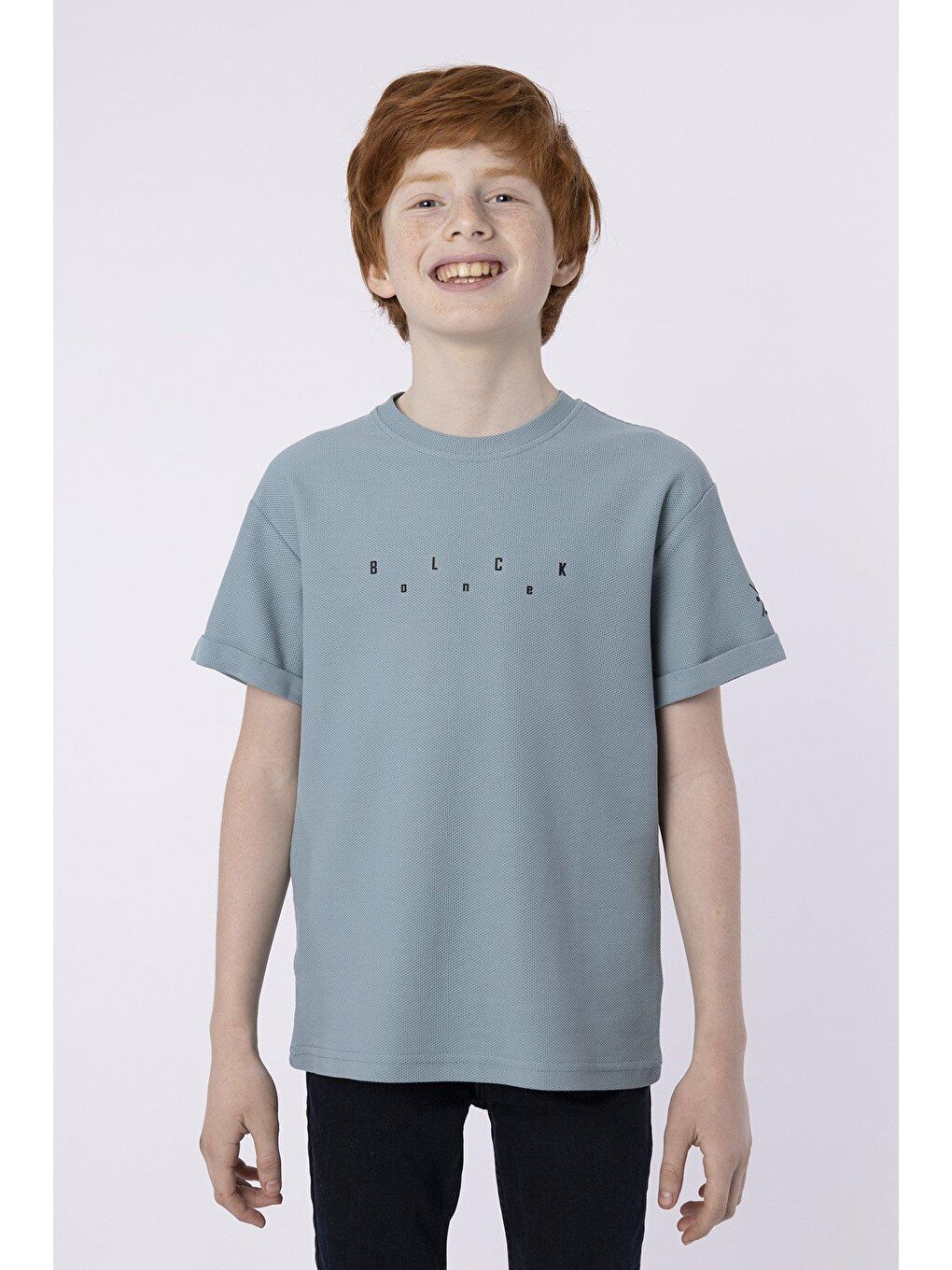 Mavi Baskılı Cep Detaylı Erkek Çocuk Yazlık Bisiklet Yaka T-shırt