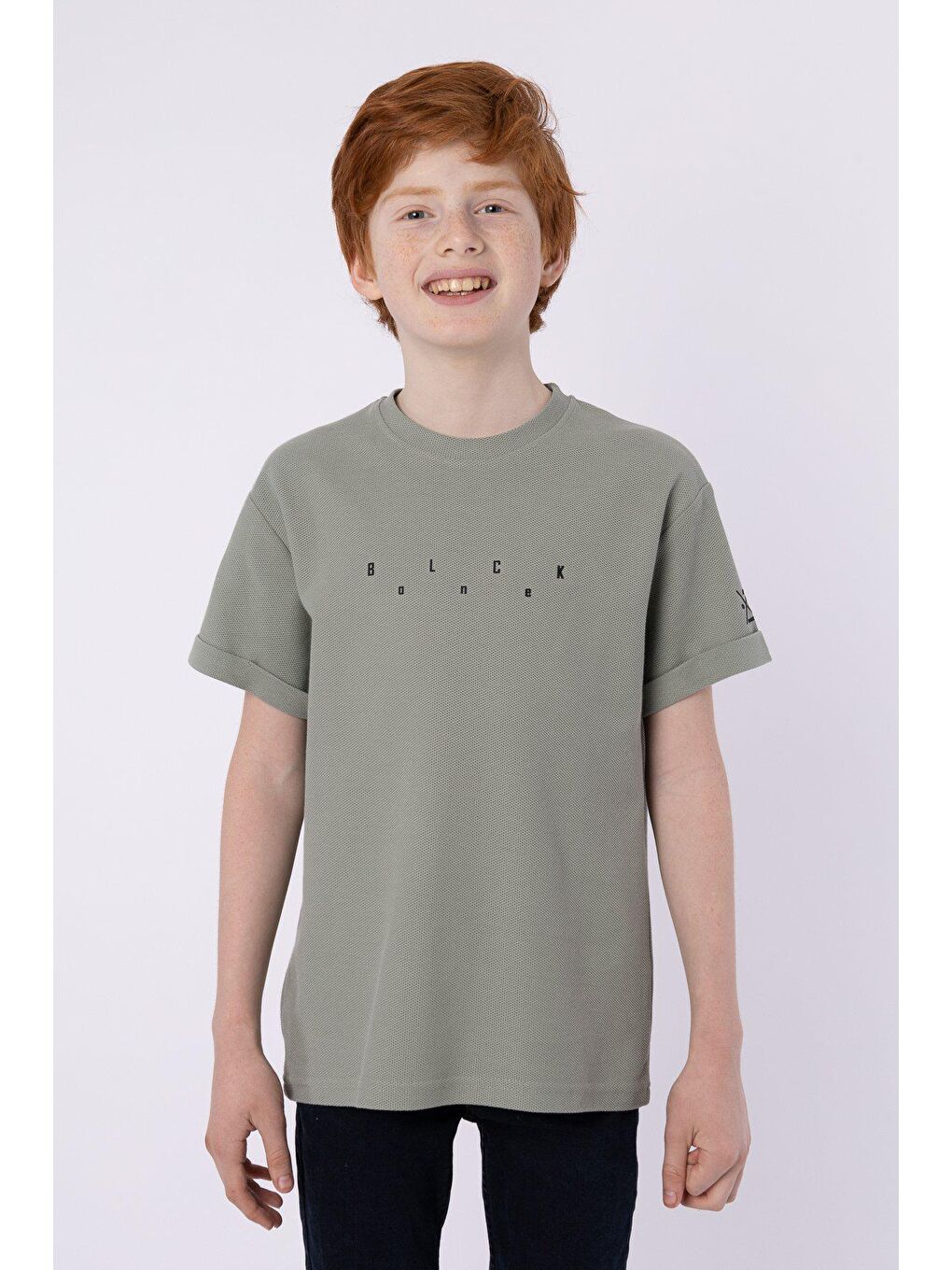 Yeşil Baskılı Cep Detaylı Erkek Çocuk Yazlık Bisiklet Yaka T-shırt
