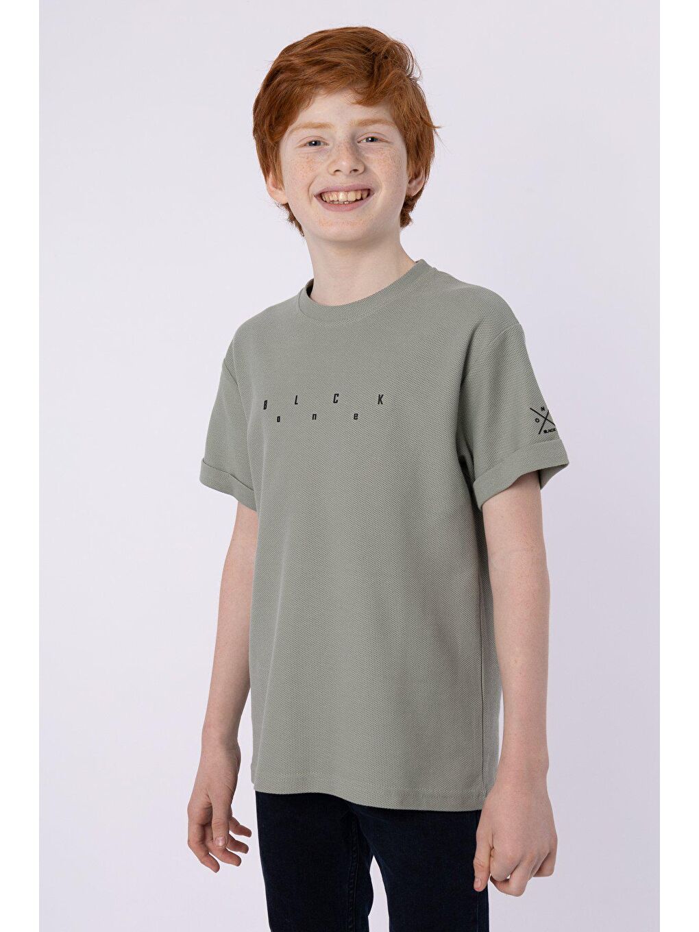 Yeşil Baskılı Cep Detaylı Erkek Çocuk Yazlık Bisiklet Yaka T-shırt-1