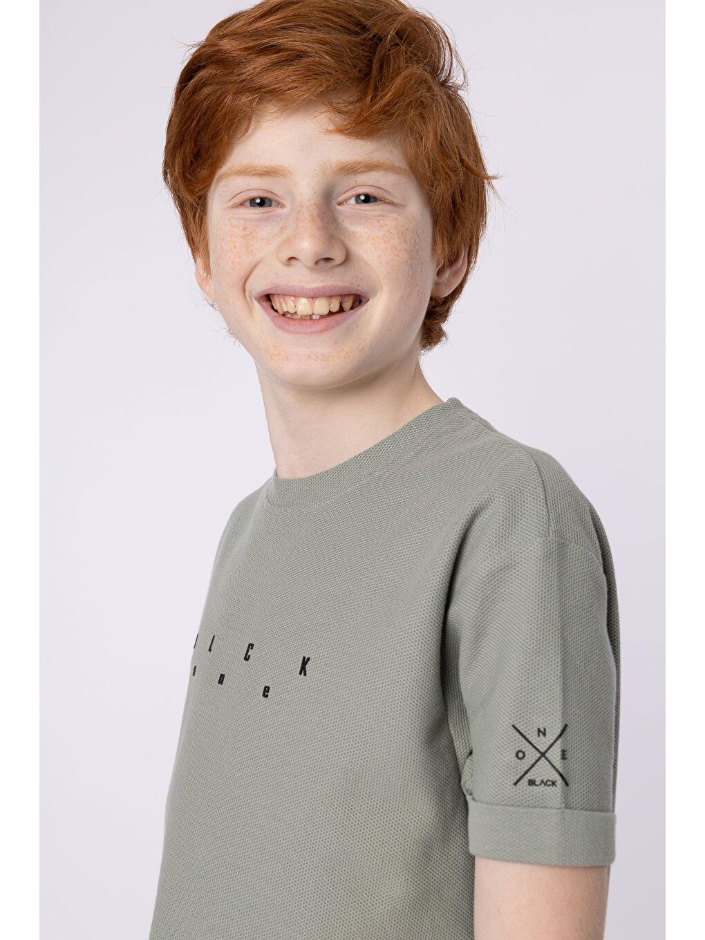 Yeşil Baskılı Cep Detaylı Erkek Çocuk Yazlık Bisiklet Yaka T-shırt-2