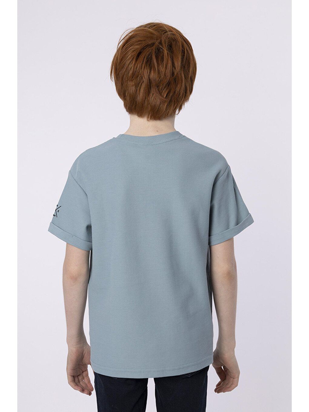 Mavi Baskılı Cep Detaylı Erkek Çocuk Yazlık Bisiklet Yaka T-shırt-4