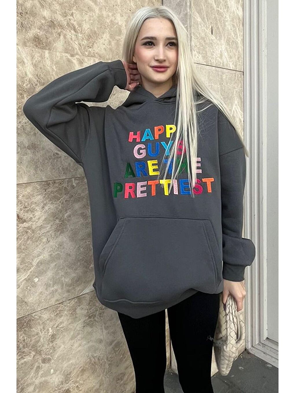 Madmext Füme Renkli Nakışlı Bisiklet Yaka Sweatshirt MG1574 - 1