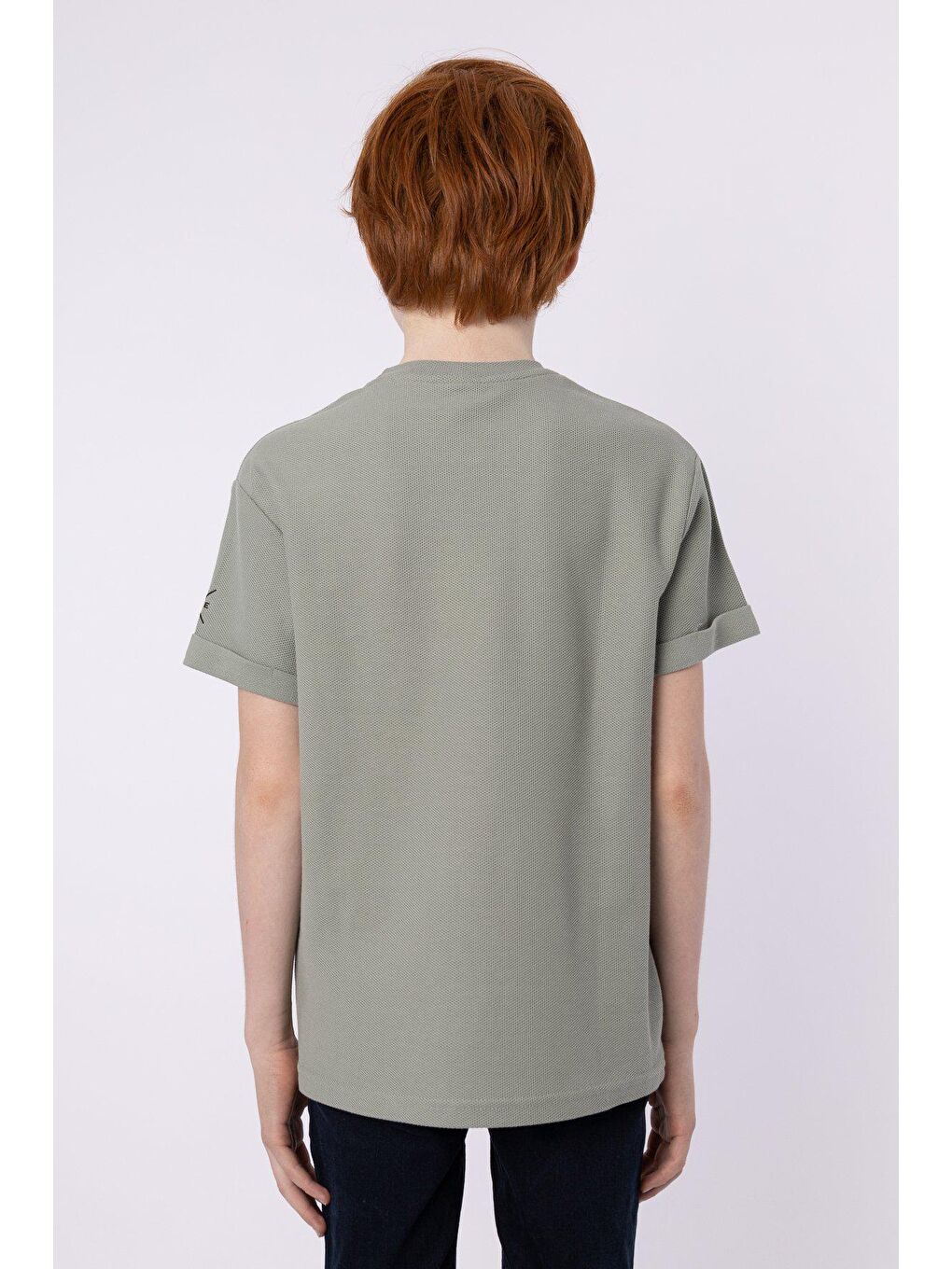 Yeşil Baskılı Cep Detaylı Erkek Çocuk Yazlık Bisiklet Yaka T-shırt-4