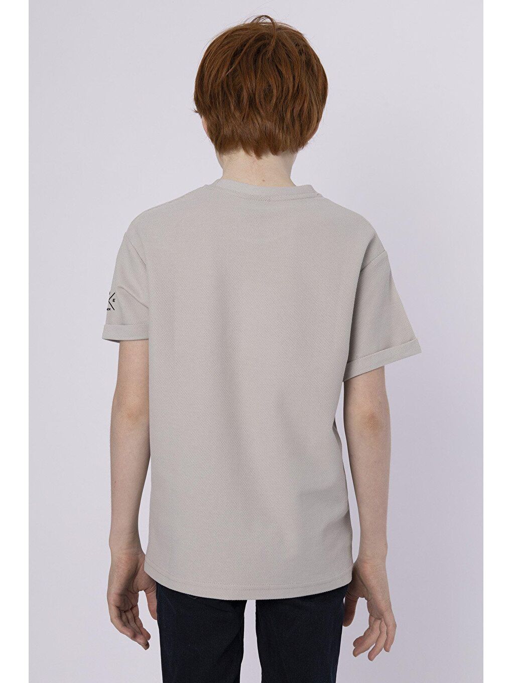 Gri Baskılı Cep Detaylı Erkek Çocuk Yazlık Bisiklet Yaka T-shırt-4