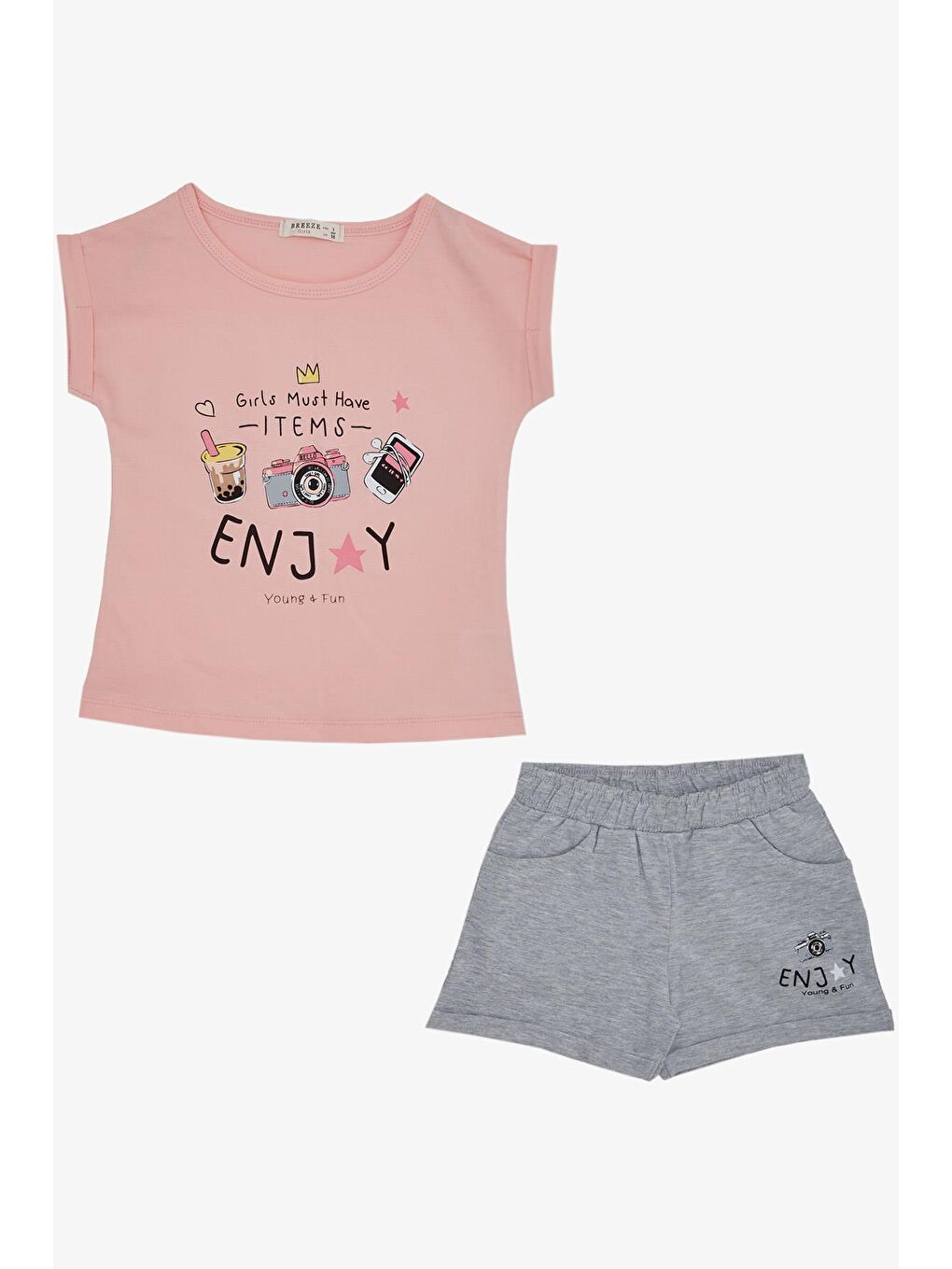 Pembe Kız Çocuk Şortlu Takım Eğlence Zamanı Somon (3-8 Yaş)