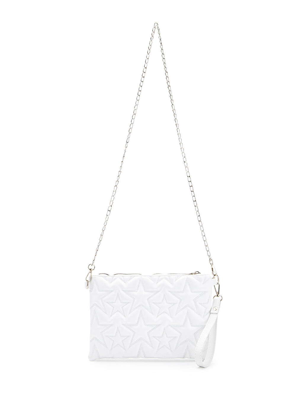 Yıldız Dikişli Clutch Suni Deri Star Kadın Çanta Beyaz-2