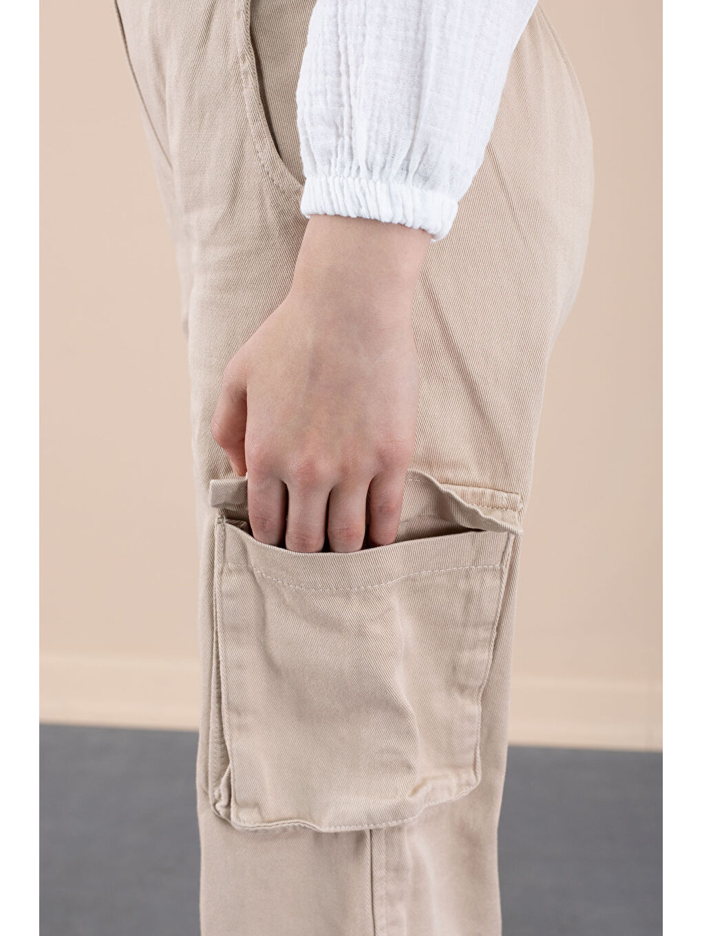 Bej Baklava Desenli Süveterli Gömlekli Kız Çocuk 3lü Takım 20533-1