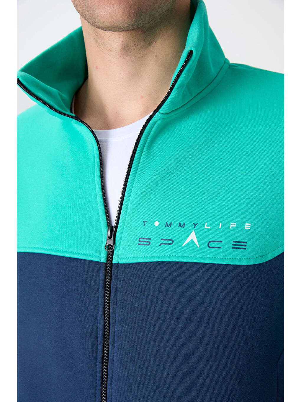 İndigo Dik Yaka  Renk Geçişli Baskı Detaylı Standart Kalıp Erkek Eşofman Takımı  - 85186-2