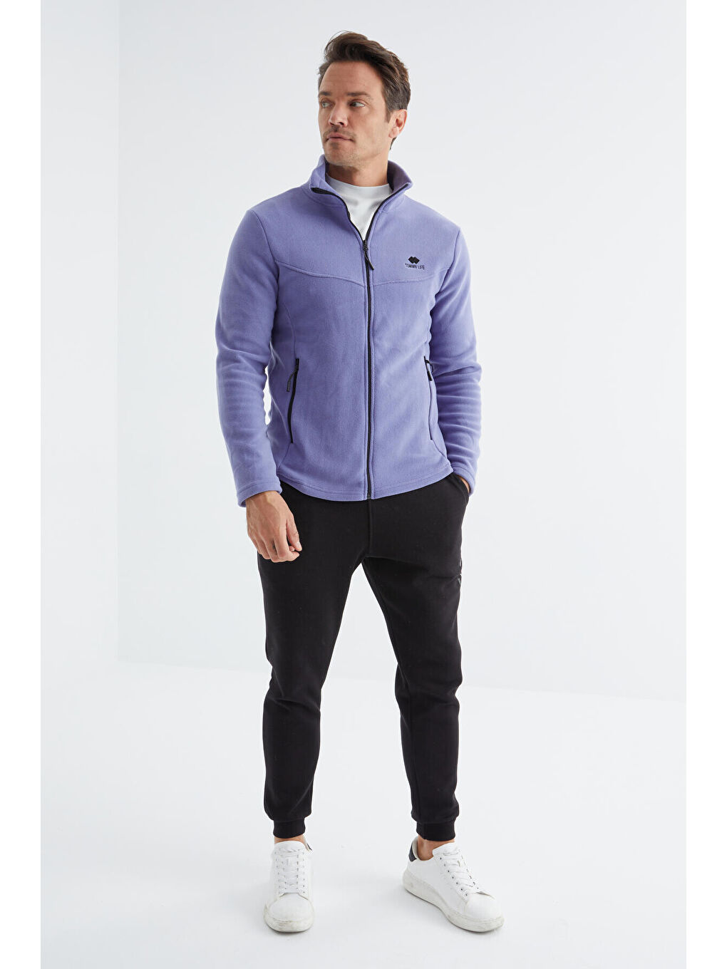 Mor Açık Eflatun  Dik Yaka Standart Kalıp Erkek  Fermuarlı Sweatshirt Polar - 88134-1