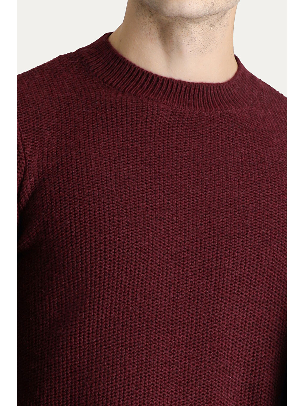 Bordo Bisiklet Yaka Slim Fit Dar Kesim Yünlü Desenli Triko Kazak-3