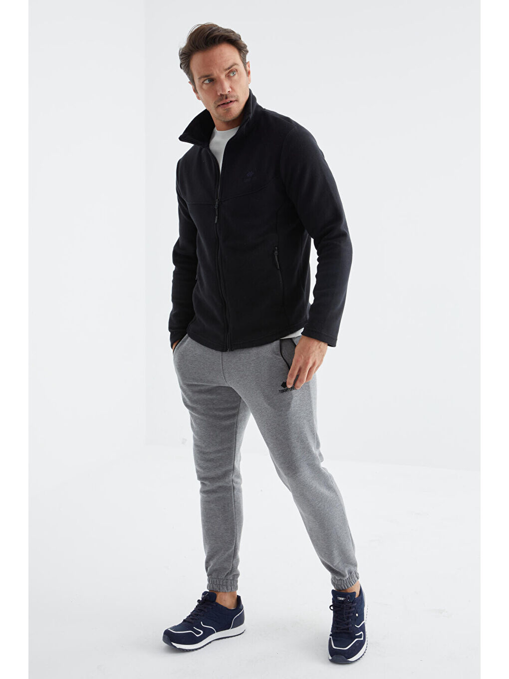 Lacivert  Dik Yaka Standart Kalıp  Erkek Fermuarlı Sweatshirt Hırka Polar - 88134-1