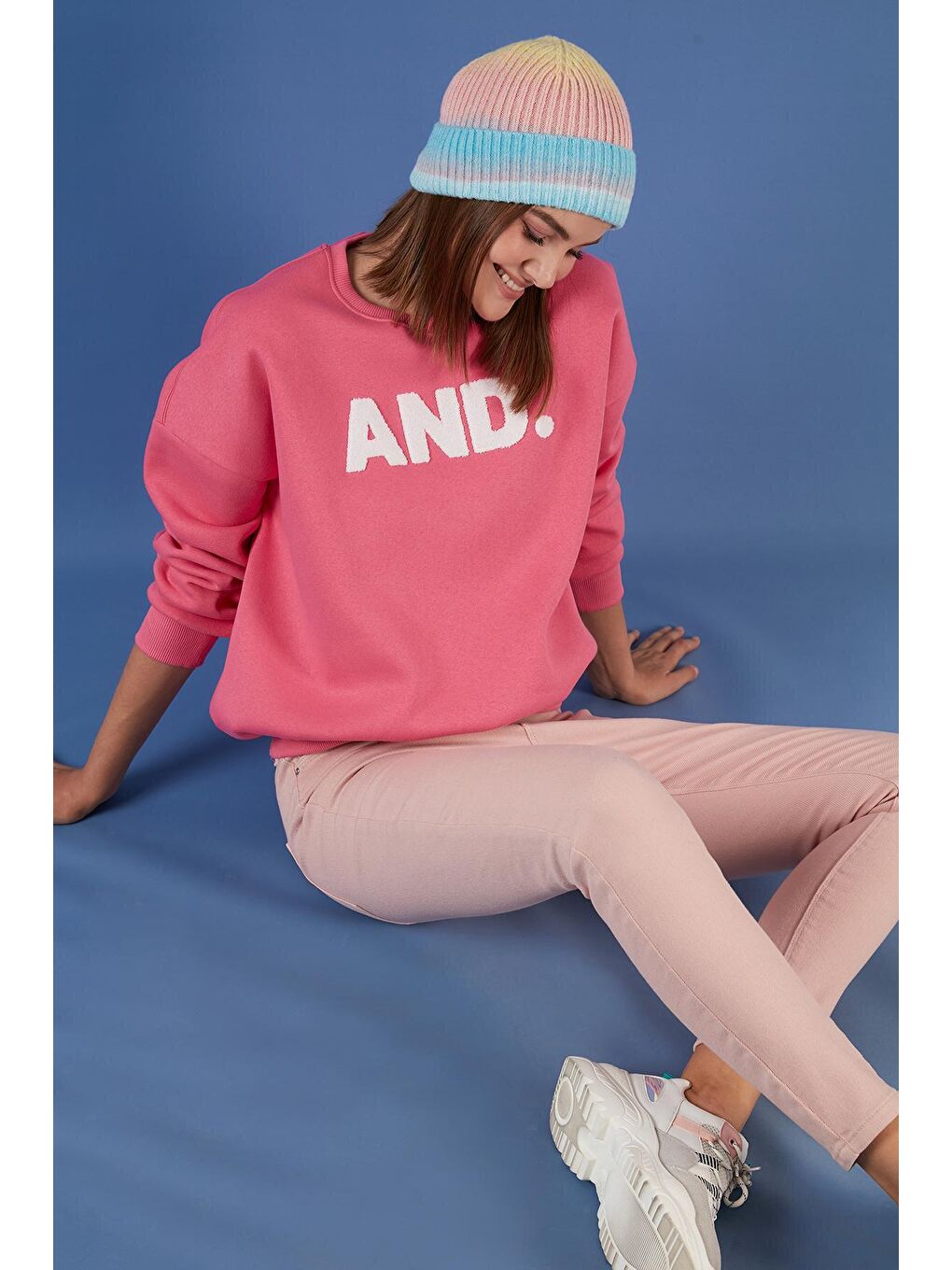 Fuşya Regular Fit Bisiklet Yaka Kalın İçi Polarlı Şardonlu Kışlık Örme Sweat 5864880