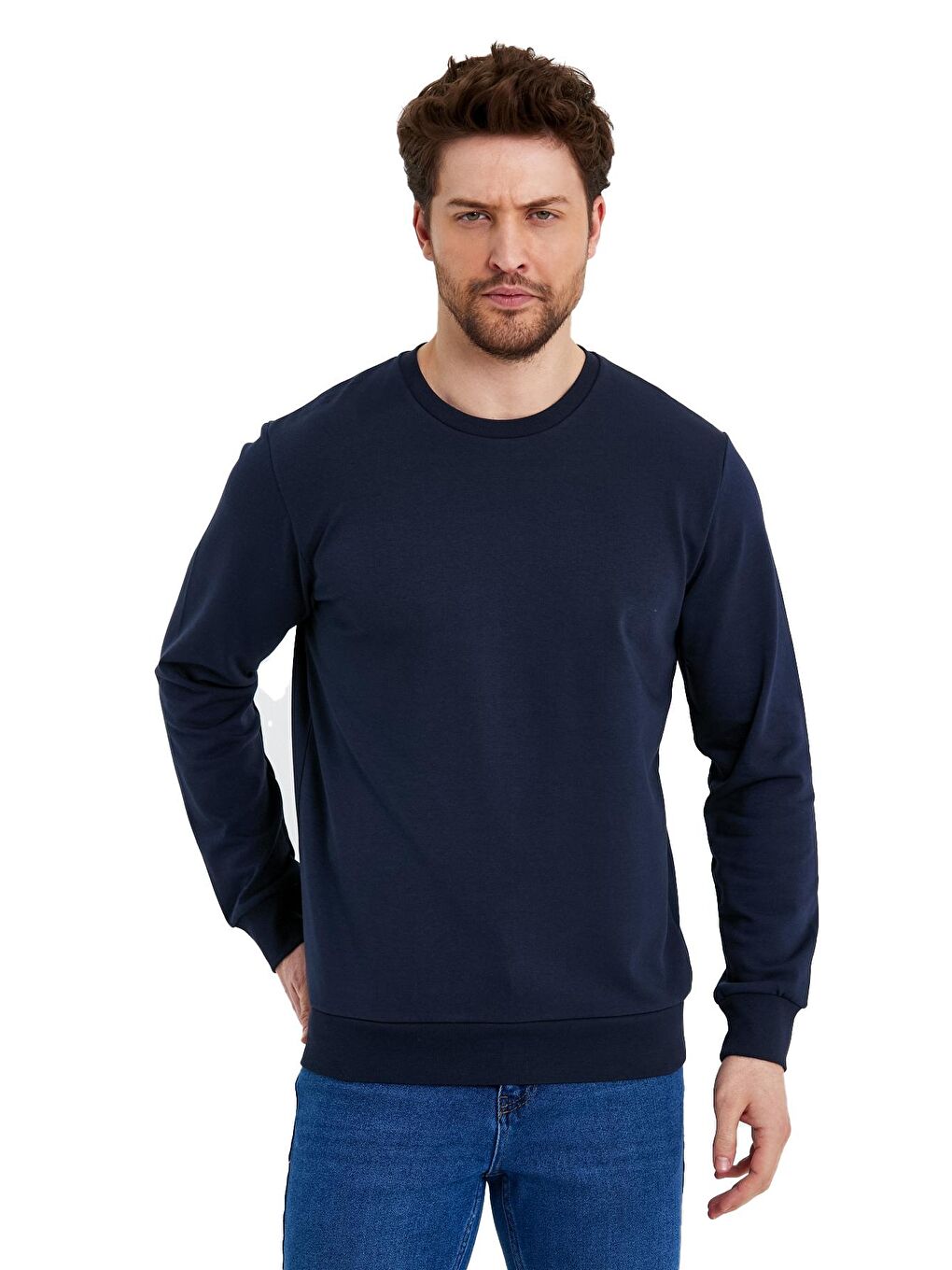 İndigo Bisiklet Yaka Basic İnce Erkek Sweatshirt