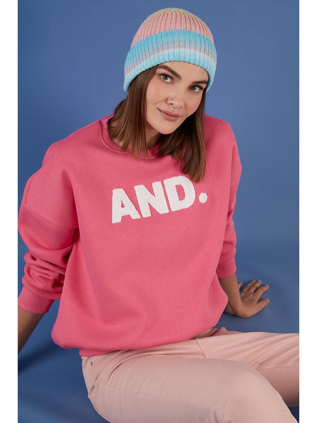 Fuşya Regular Fit Bisiklet Yaka Kalın İçi Polarlı Şardonlu Kışlık Örme Sweat 5864880-1