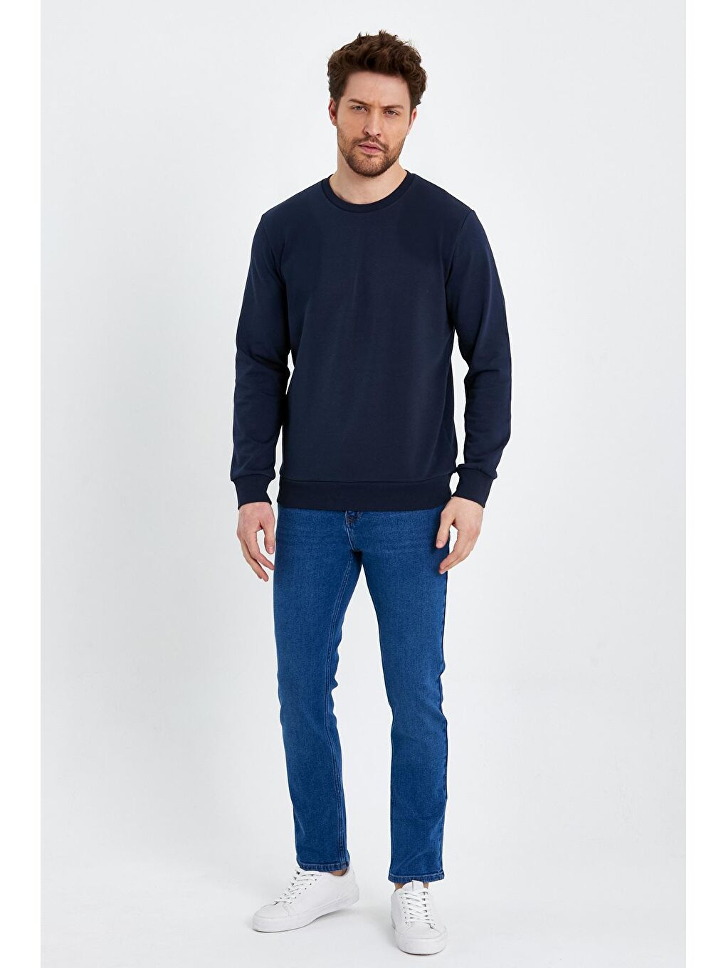 İndigo Bisiklet Yaka Basic İnce Erkek Sweatshirt-1
