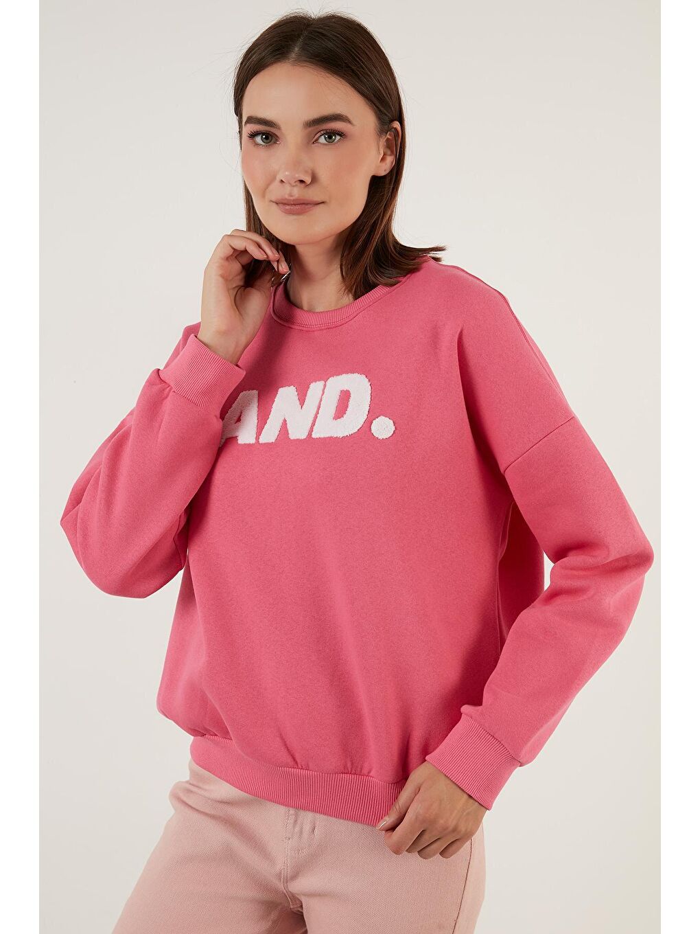 Fuşya Regular Fit Bisiklet Yaka Kalın İçi Polarlı Şardonlu Kışlık Örme Sweat 5864880-2